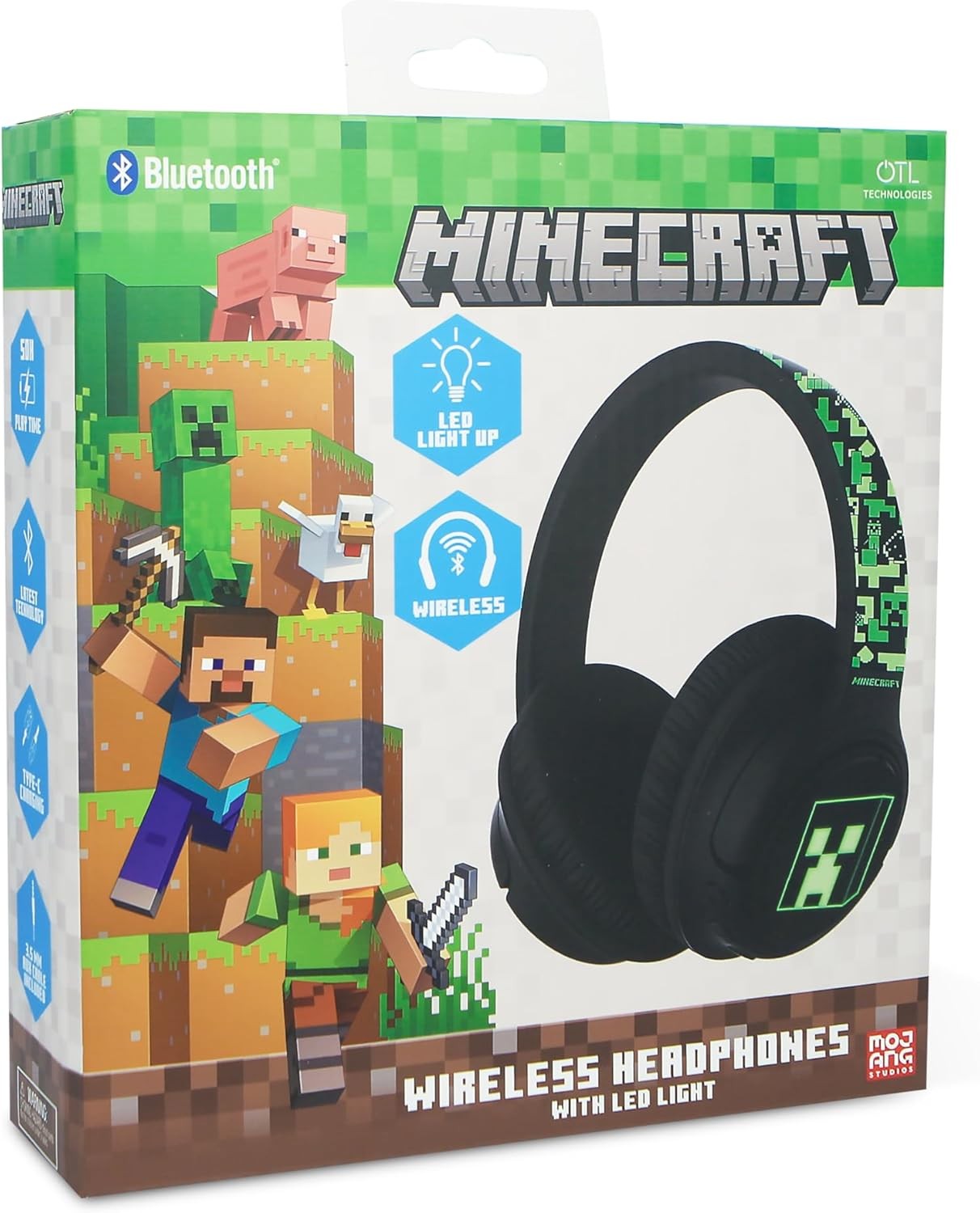 OTL Technologies MC1241 Minecraft Wireless Headphones with LED Light Up Feature