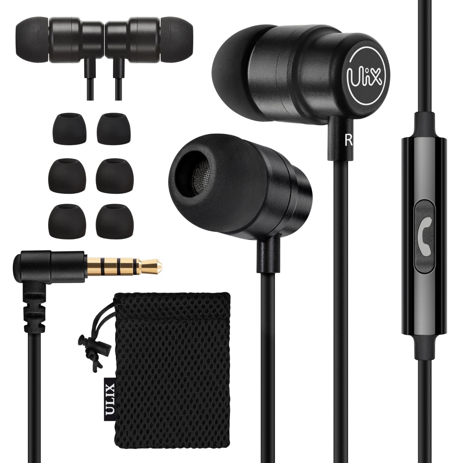 UliX Rider Wired Earbuds in-Ear Headphones, Earphones with PAQUET DE 1, Black