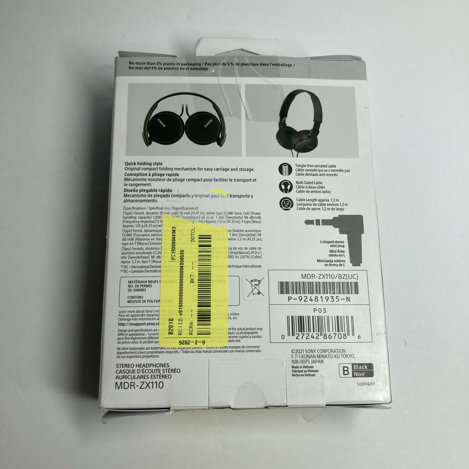 Sony MDR-ZX110 On-Ear Wired Headphones, Black Stereo Headphones 2021 in box