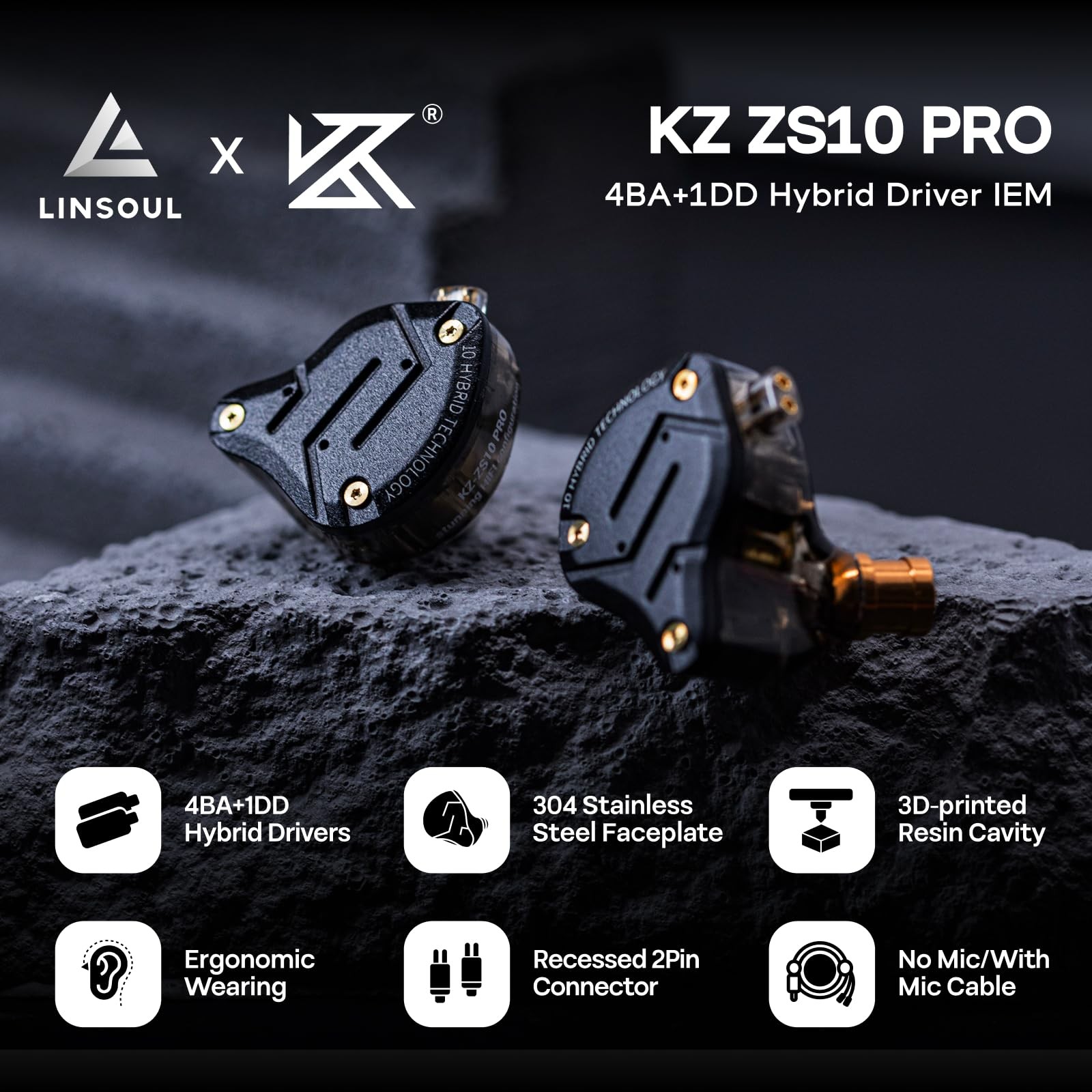 4BA+1DD 5 Driver In Ear Monitor HiFi Wired Earbuds Gaming Hybrid IEM Dark Black
