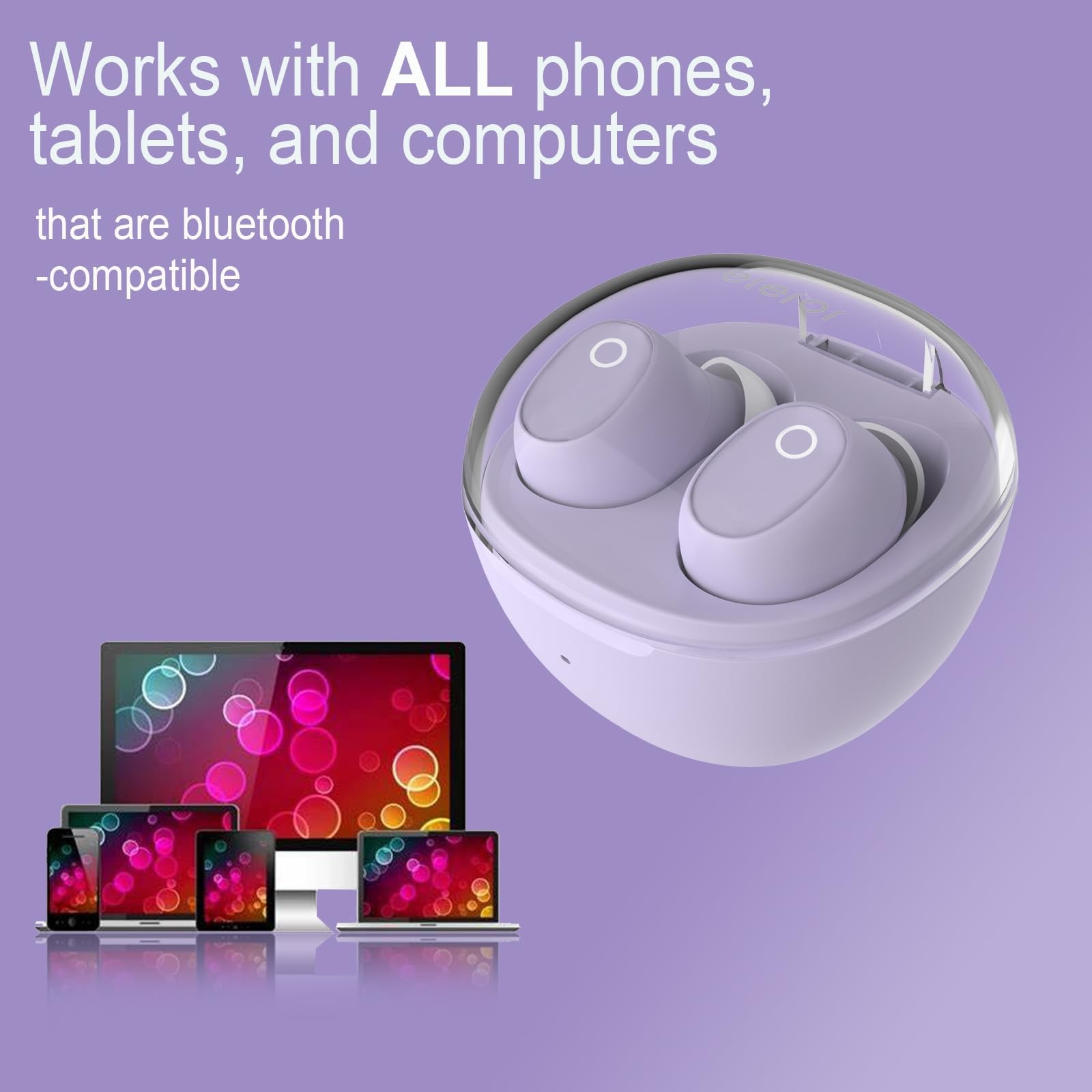 Eleror Wireless Small Ears Women Men Purple Bluetooth Small Ear Canals Mini Ear