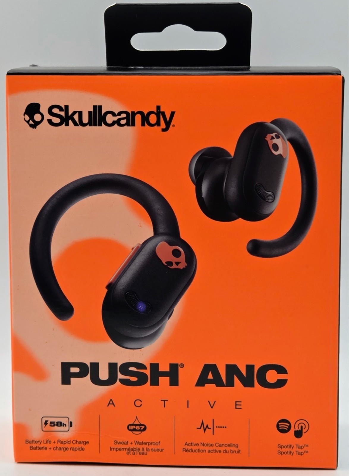 Skullcandy Push ANC Active Noise Cancelling Wireless Earbuds, Black/Orange – NEW