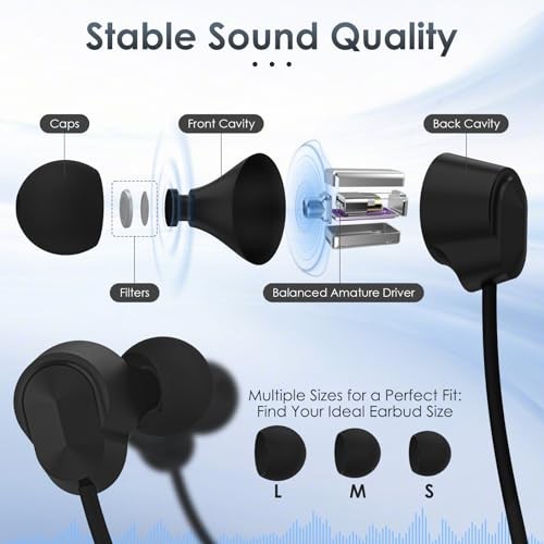 1-Year Quality Support – Black Bluetooth Headphones – Round Neckband – 1000H
