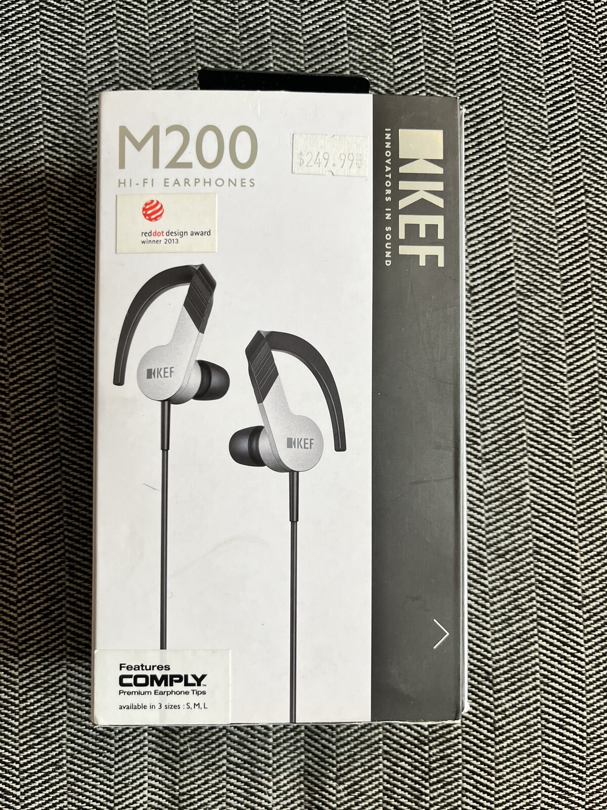 KEF M200 Aluminum Wired Earbudsw /Earpiece to hold in place Black and Silver NEW