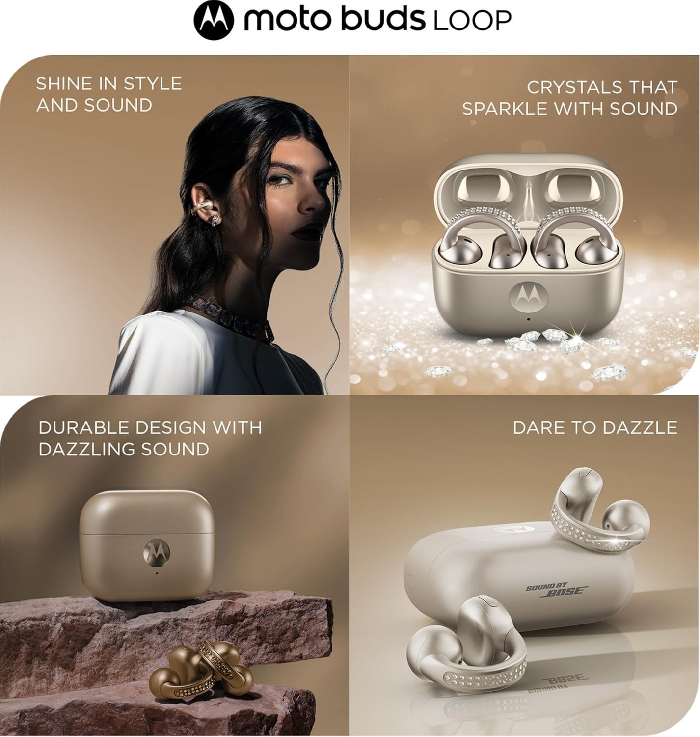 Motorola Moto Buds Loop with Sound by Bose True Wireless Earphones – French Oak