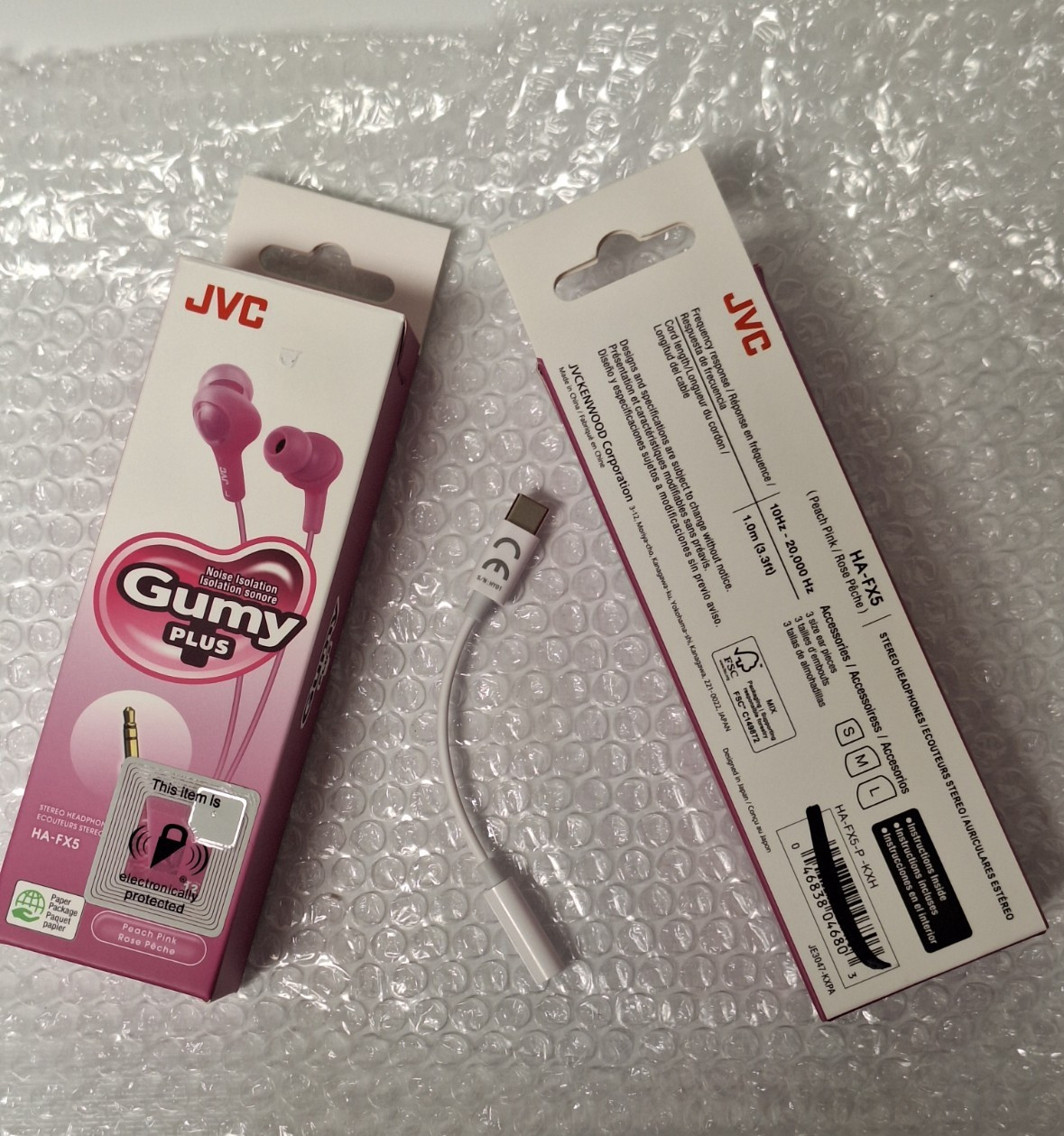 2 ea + Adapter-JVC HAFX5 Gumy Plus Inner-Ear Earbuds (Pink) READ BELOW