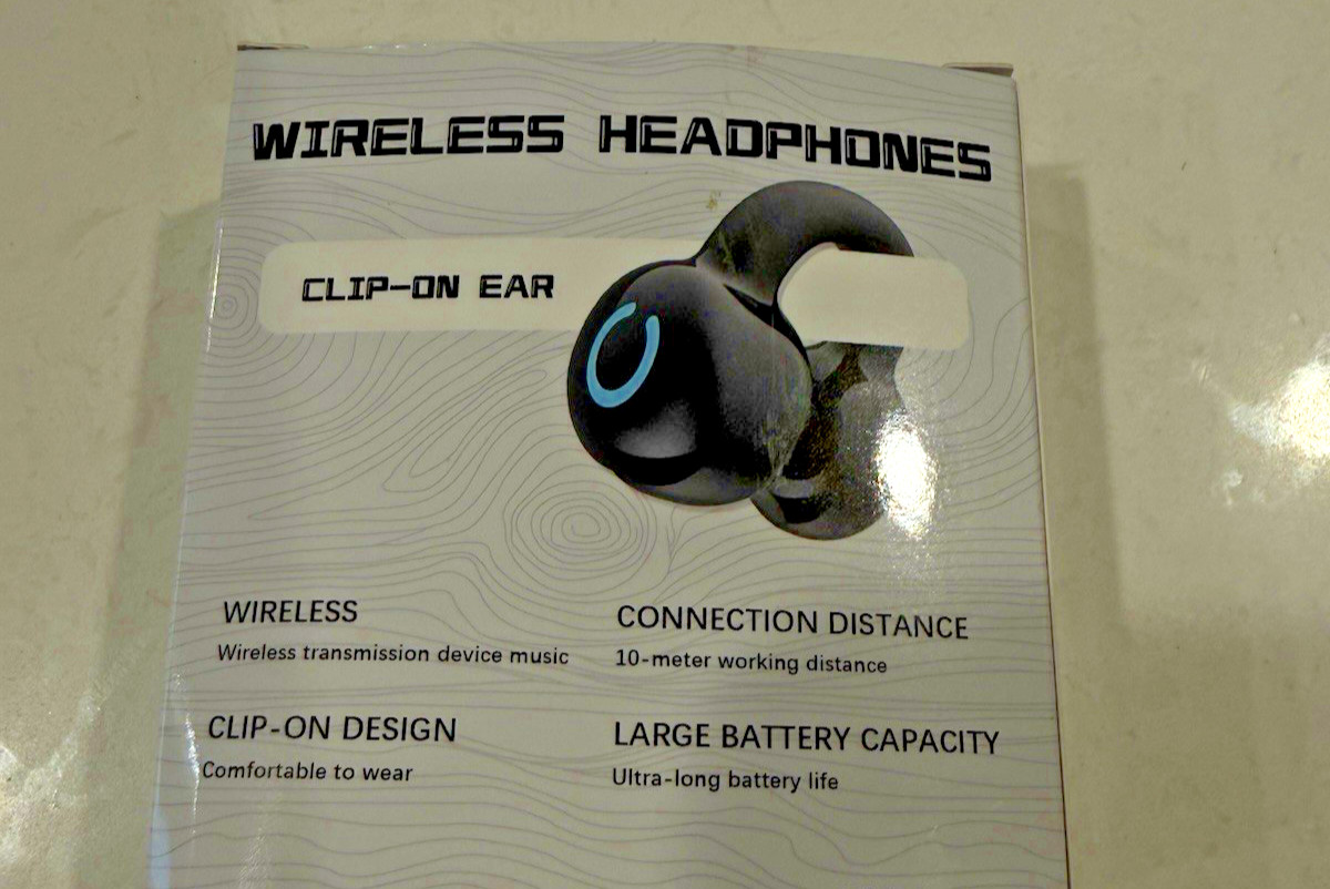 Wireless Bluetooth Clip-On Ear-Hook Headphones Built-In Mic 40mm Black