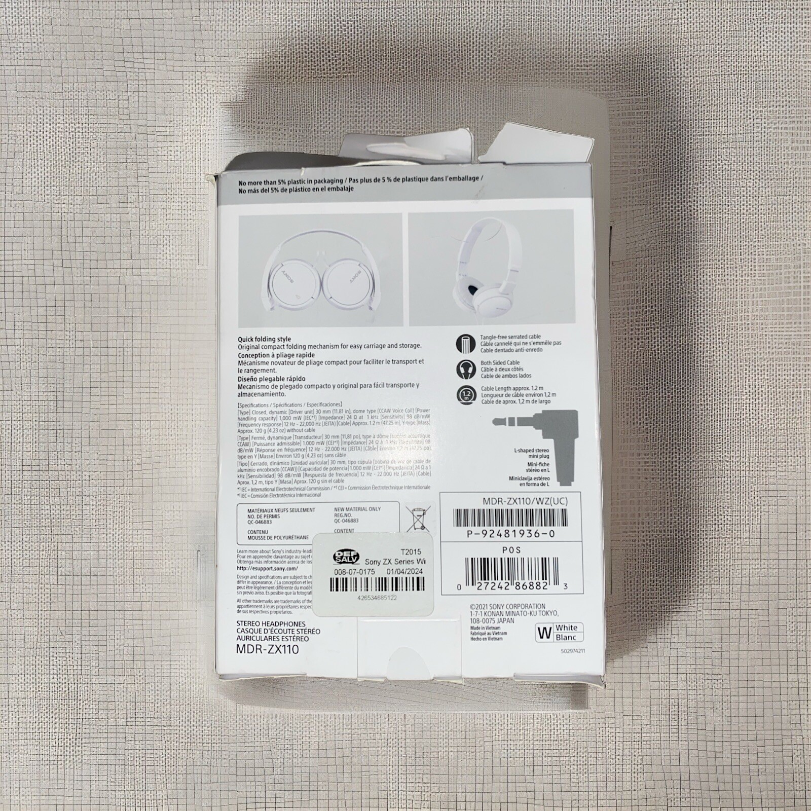 Sony MDR-ZX110 Ear-Pad (On the Ear) Headband Headphones – White