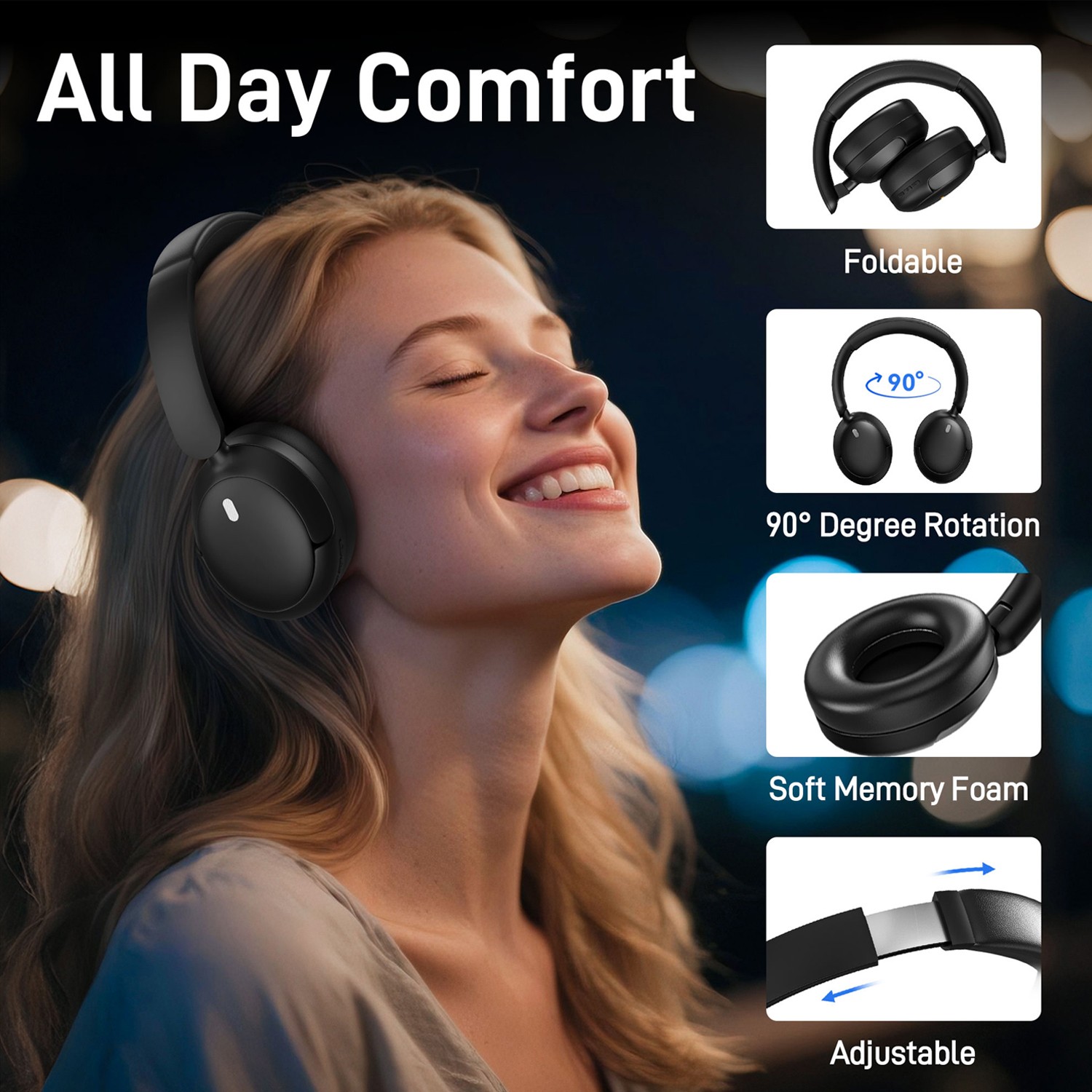 Over-Ear Headphone Bluetooth Active Noise Cancelling Wireless Foldable Headset