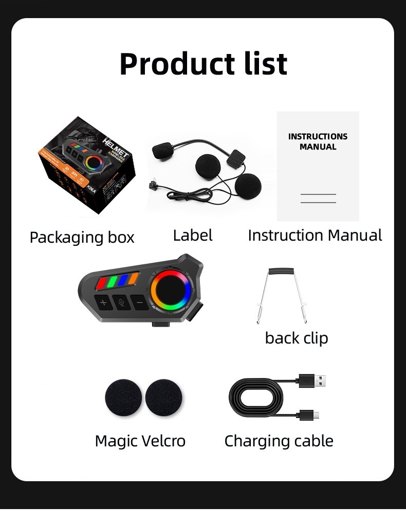 Wireless Motorcycle Helmet Headset with Bluetooth 6.0, Hands-Free & Waterproof