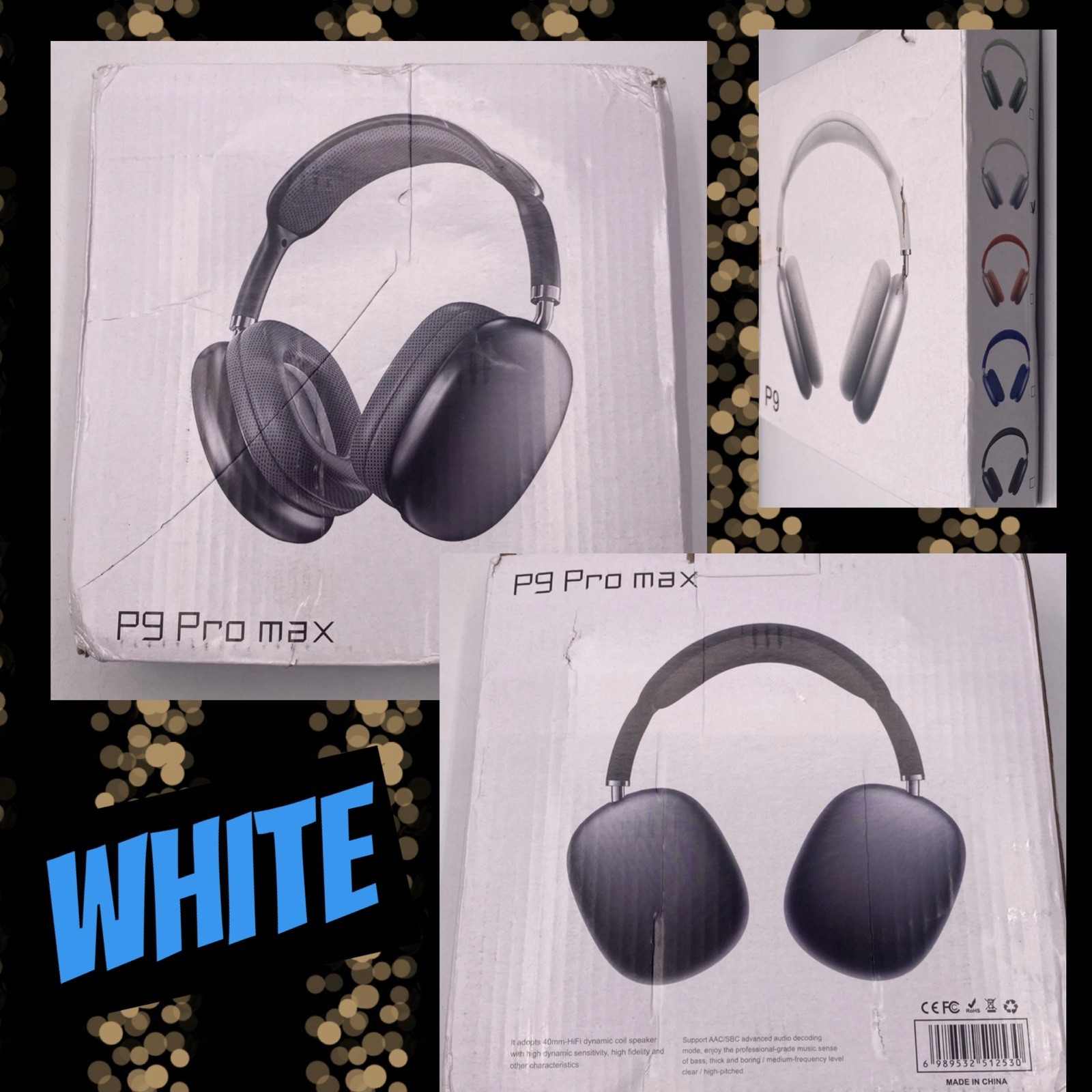 New P9 WIRELESS Hi FI Stereo Headphones White Gamer Headset NIB ATL125