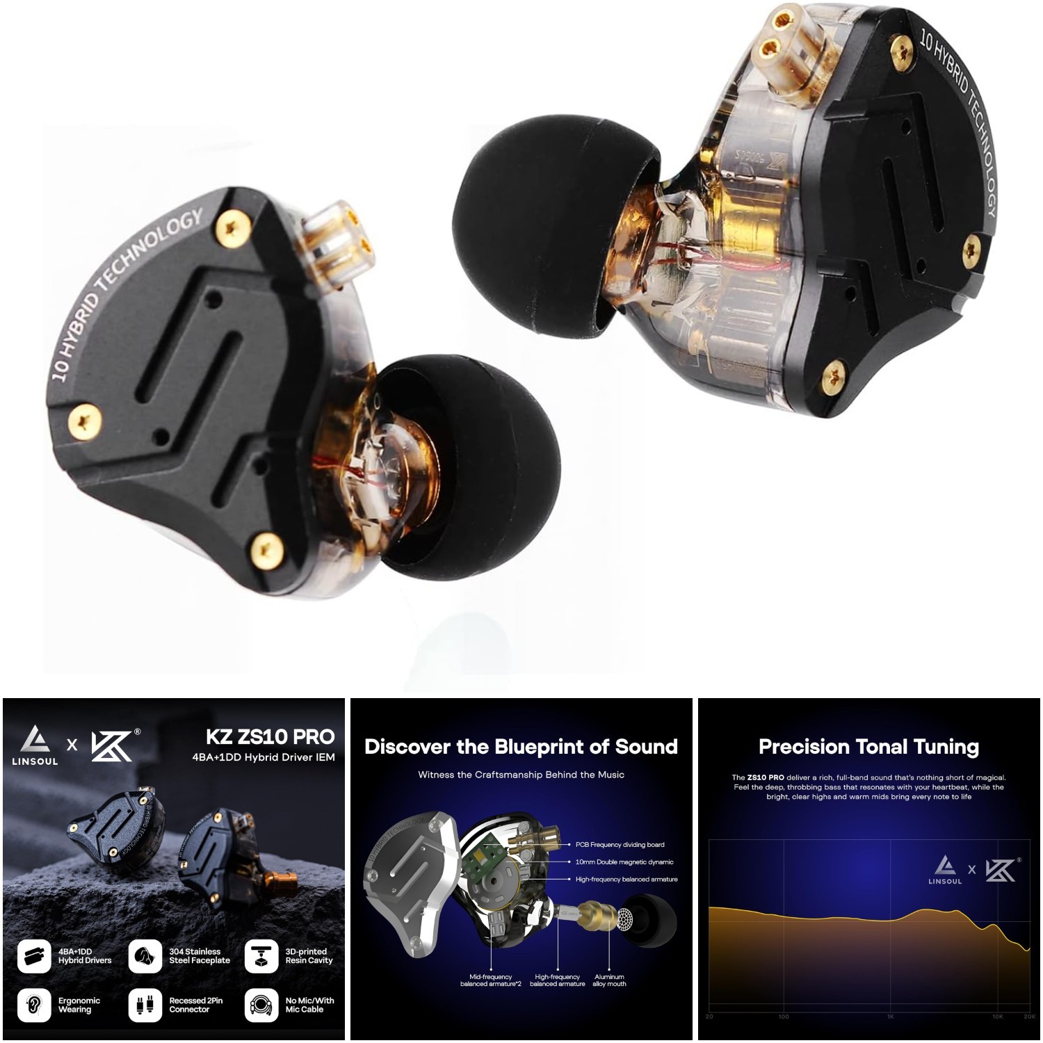 4BA+1DD 5 Driver In Ear Monitor HiFi Wired Earbuds Gaming Hybrid IEM Dark Black