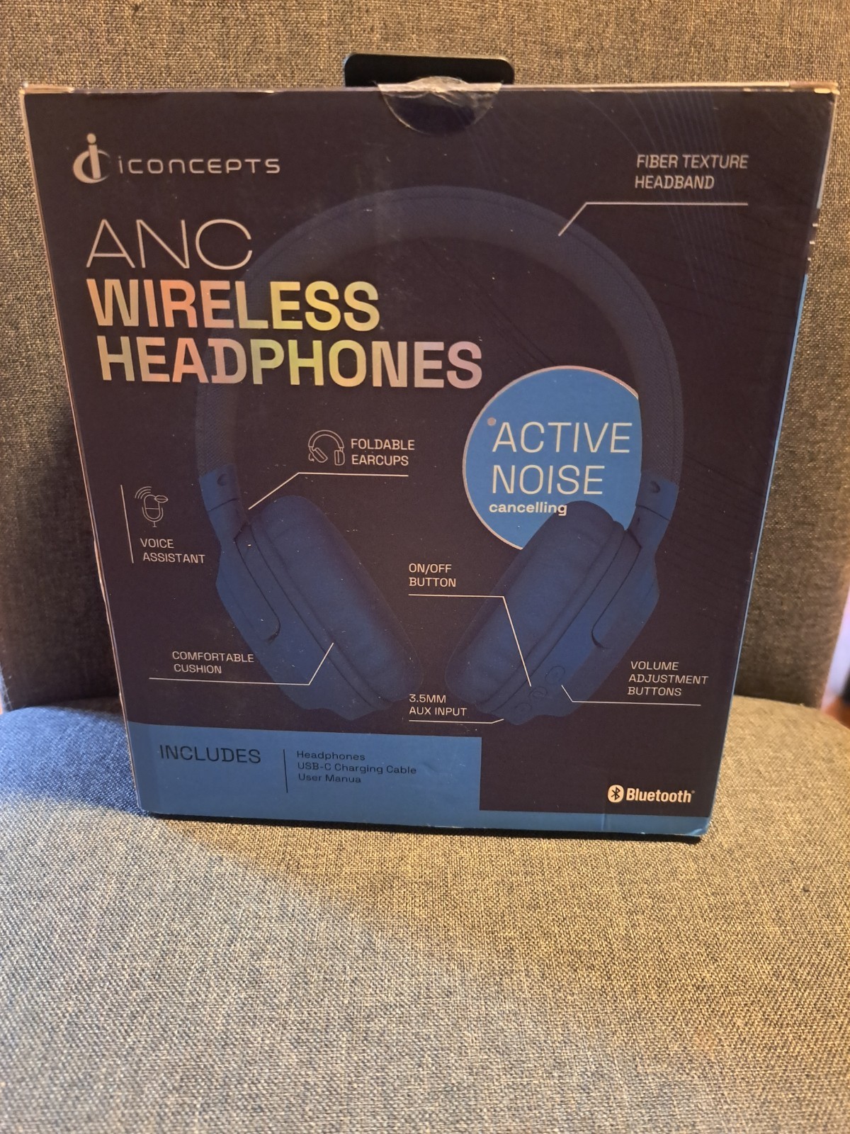 ANC Wireless Headphone Over-Ear Active Noise Cancelling Bluetooth W/Voice Assist