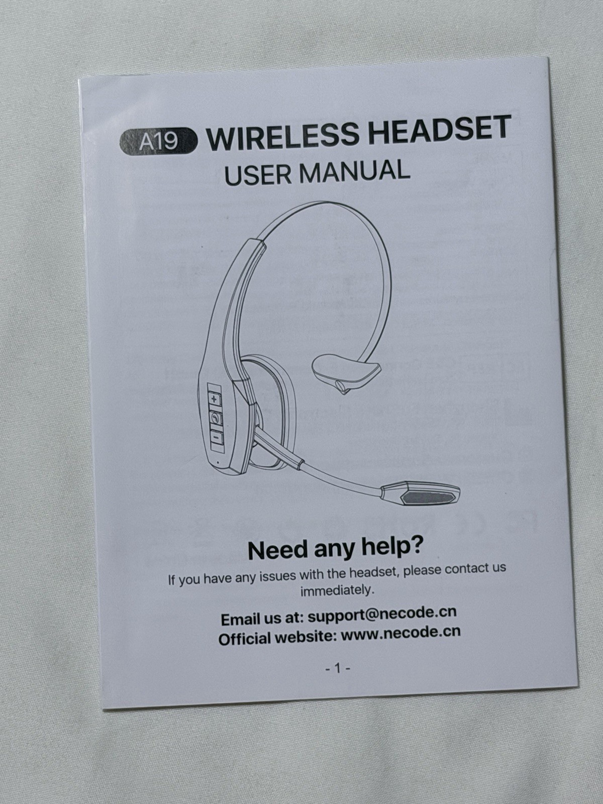 A19 Wireless Headset, Noise Cancelling – Bluetooth, HD Sound/Voice Black