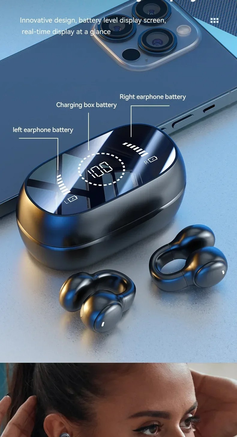 M47 Wireless Earbuds Ear Clips Bluetooth Sport Buds With Charging Case White New