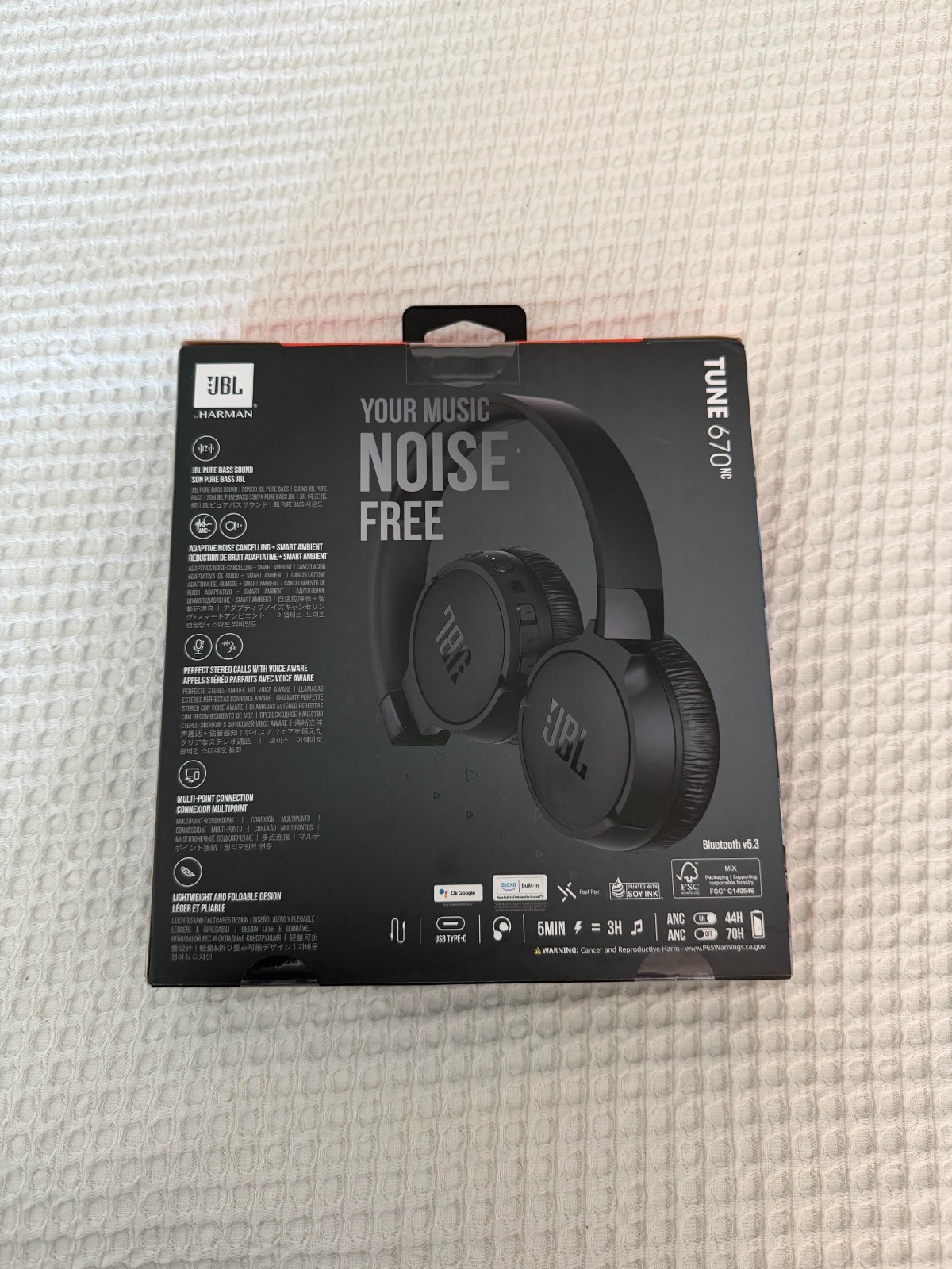 JBL by Harman Tune 670NC Bluetooth Headphones Adaptive Noise Cancelling Black