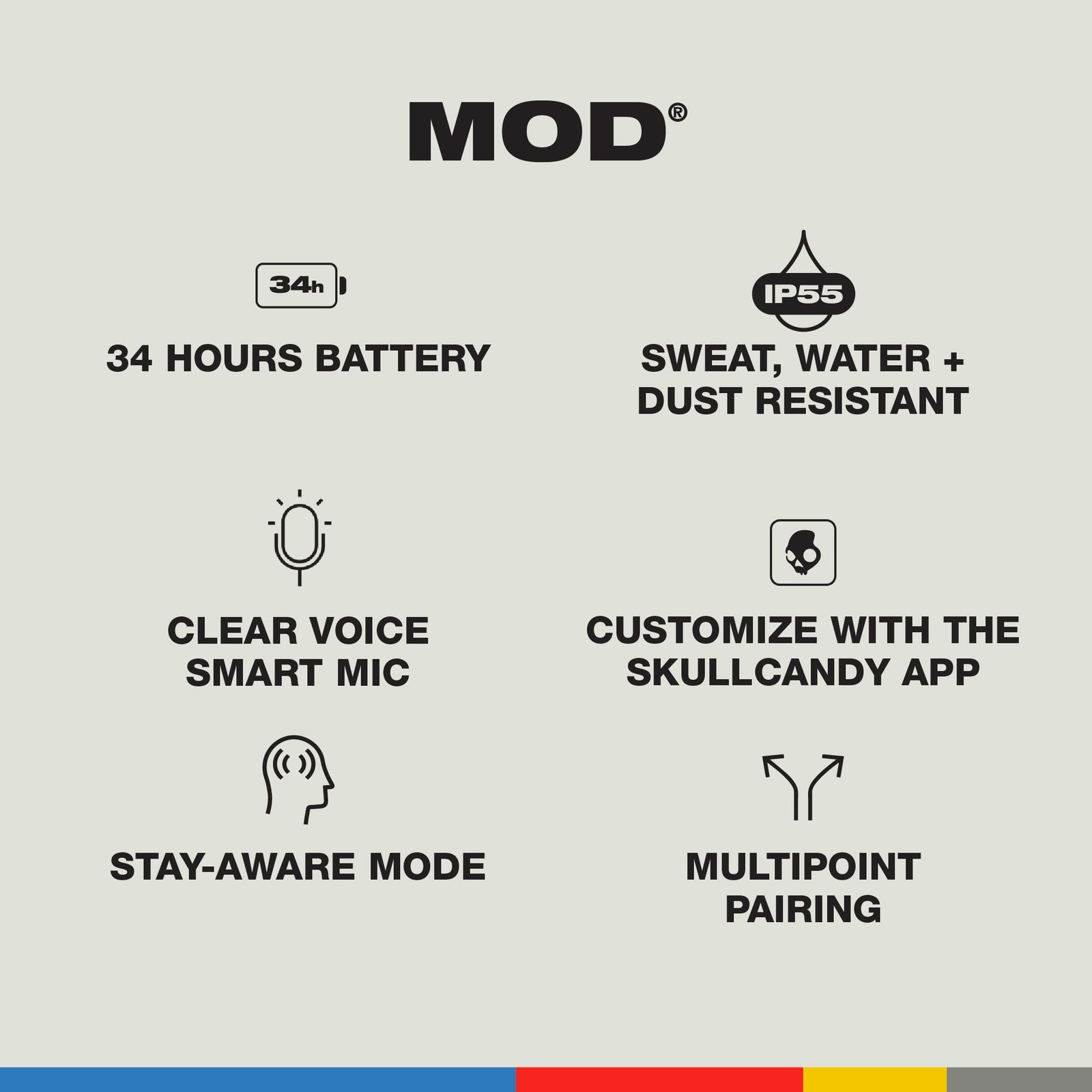 Skullcandy Mod Bluetooth Earbuds with Microphone, True Wireless with Charging