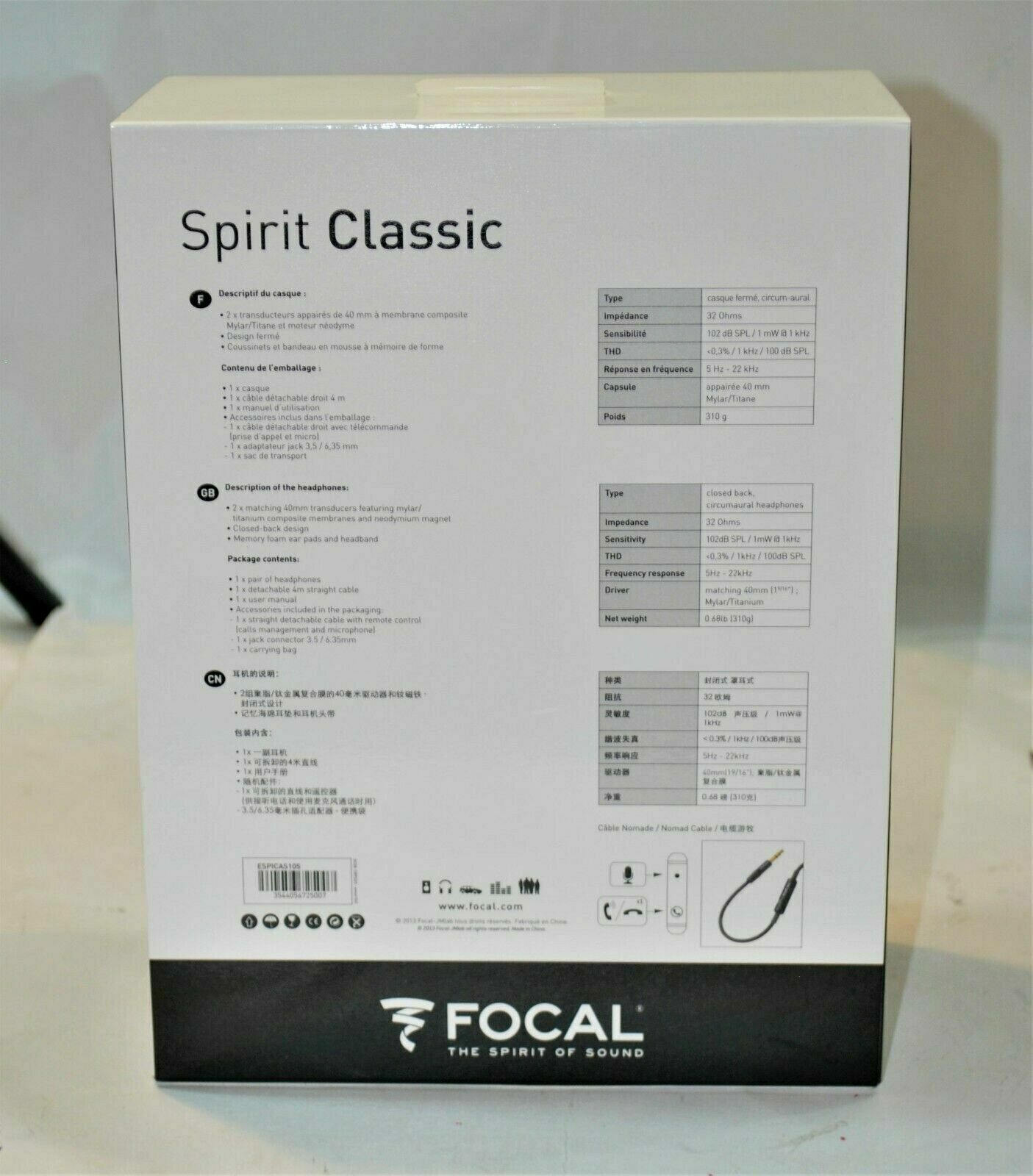 Focal Spirit Classic Over-Ear Closed Circumaural Headphones Black NEW L@@K