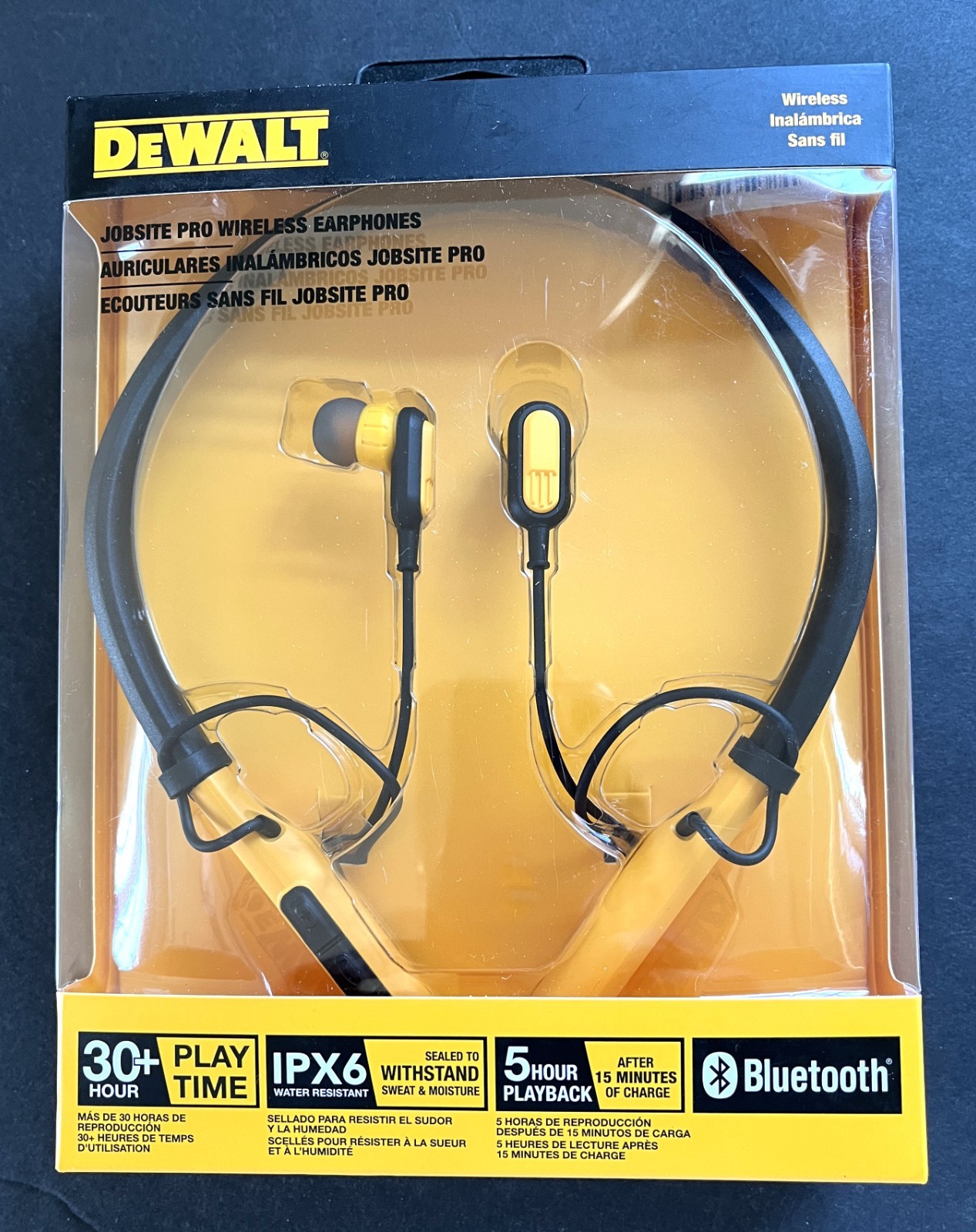 DeWALT Jobsite Pro Wireless Earphones 30+ Hour Play Time NEW IN SEALED BOX