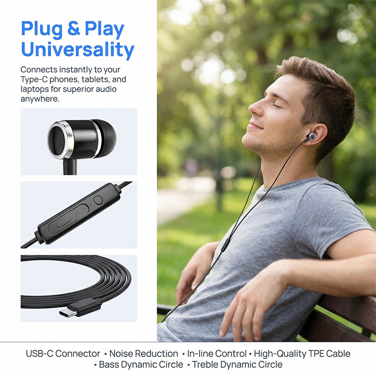 USB Type-C Digital In-Ear Earphones Hi-Res Audio for Samsung Type-C Phones Lot