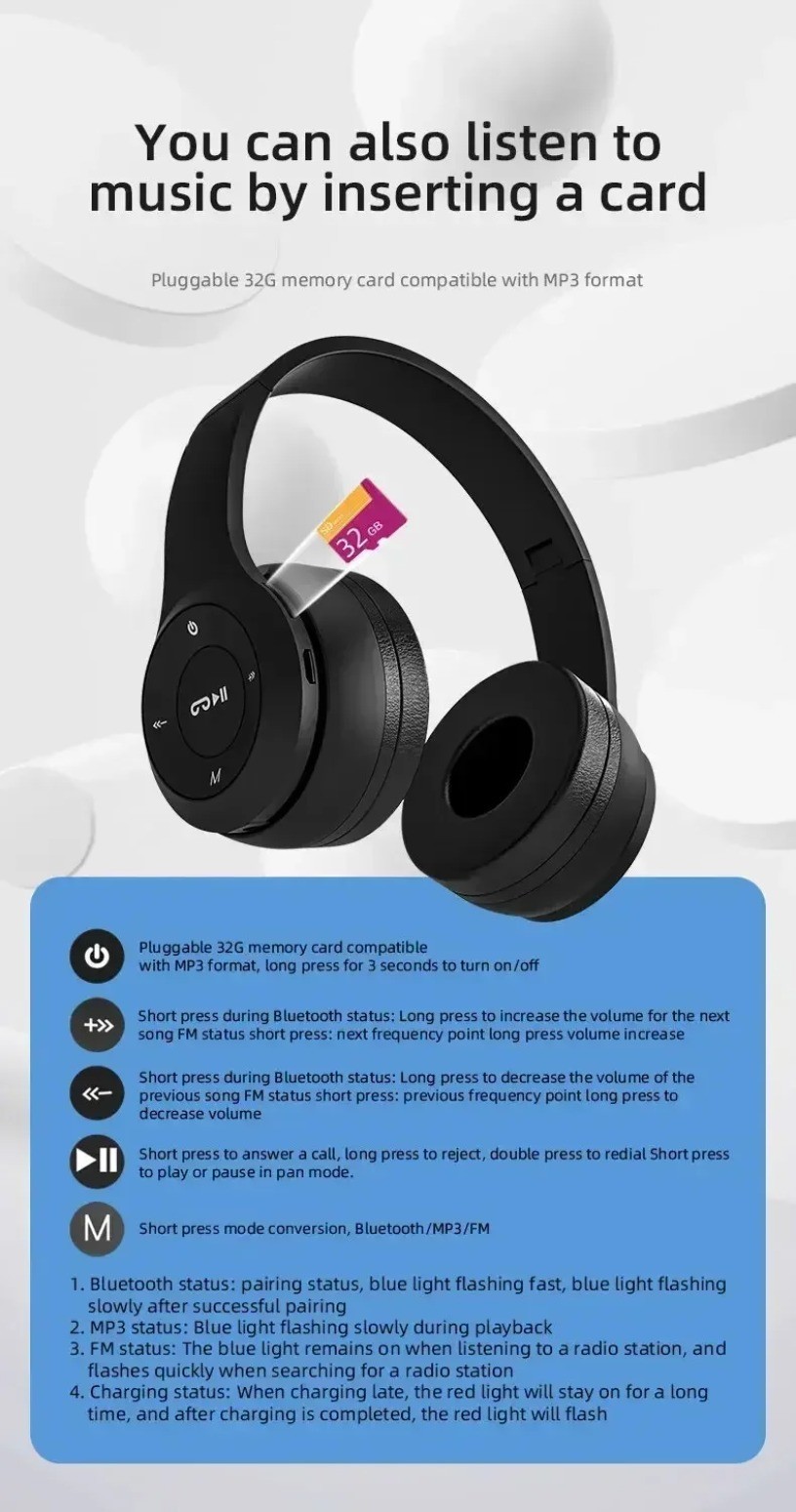 1 White Wireless Bluetooth Music Compact Folding Sound Headphones (Foreign Shipping)