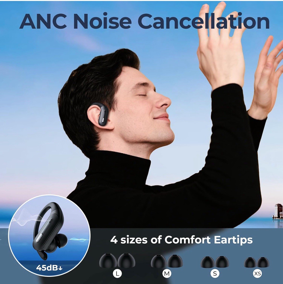 Active Noise Cancelling Wireless Earbuds Bluetooth Headphones 90 Hrs Playtime Ea