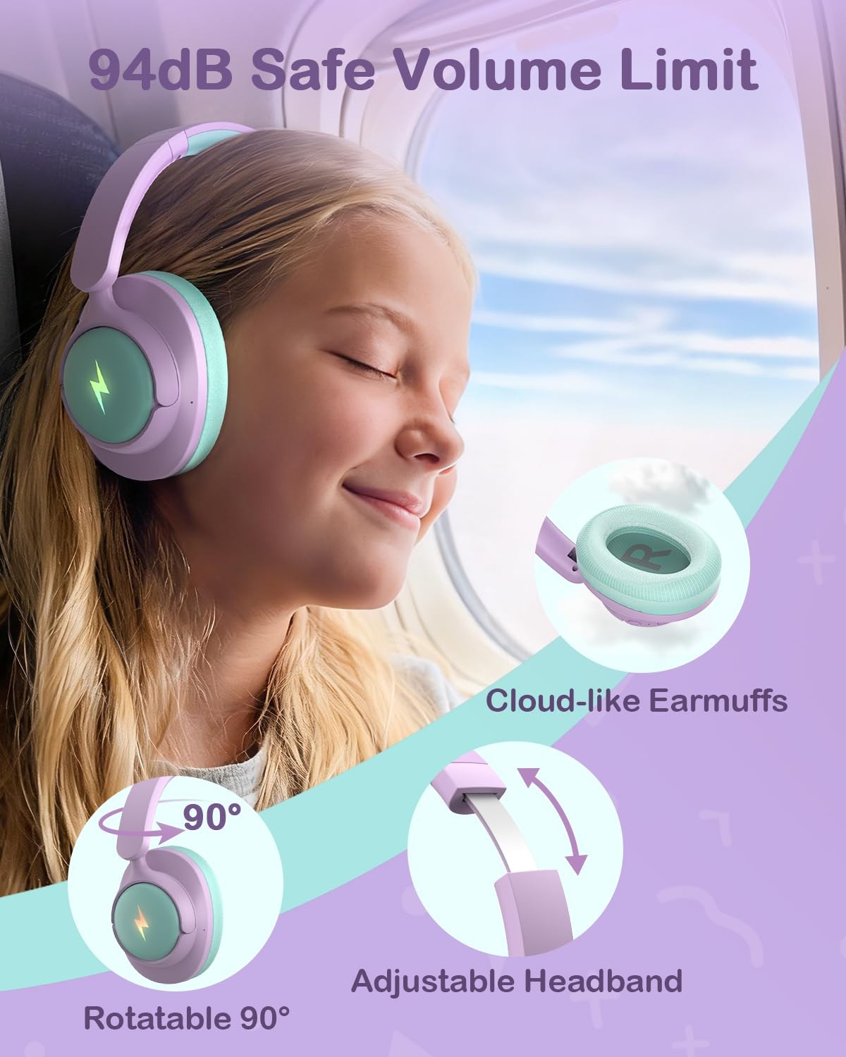Noise Cancelling Headphones for Kids, Bluetooth 6.0, 100H Playtime – Safe