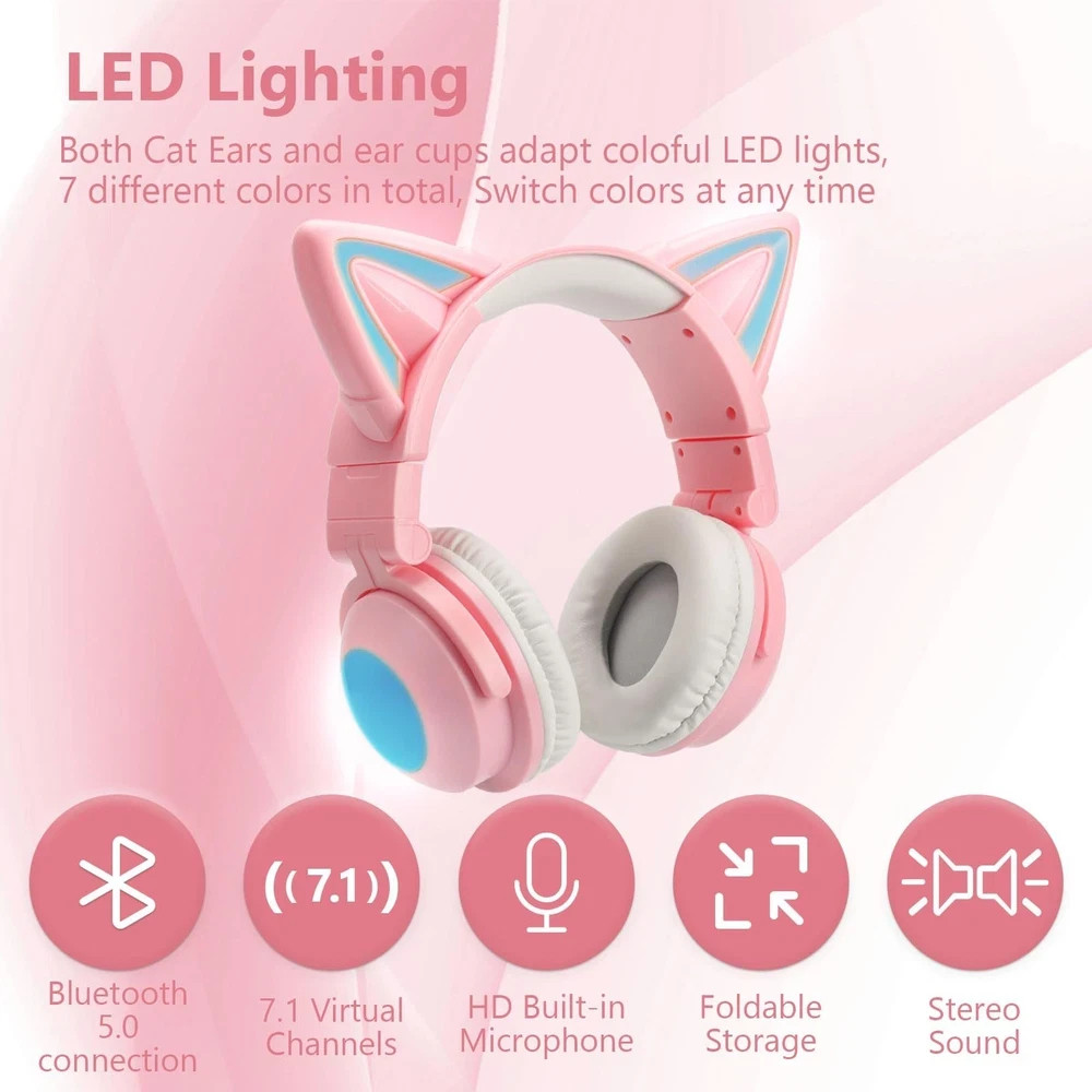 Cat Ear Bluetooth Headphones for Adult, Kids Lovely Headphones,Over Ear Wired…