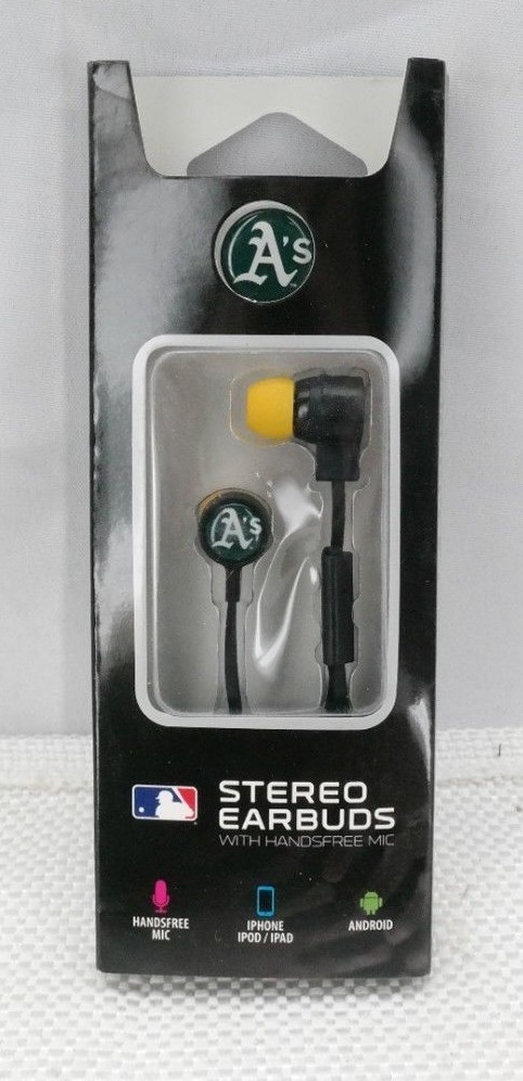 Oakland A’s Athletics Earbuds with Mic Android iOS MLB Officially Licensed TF