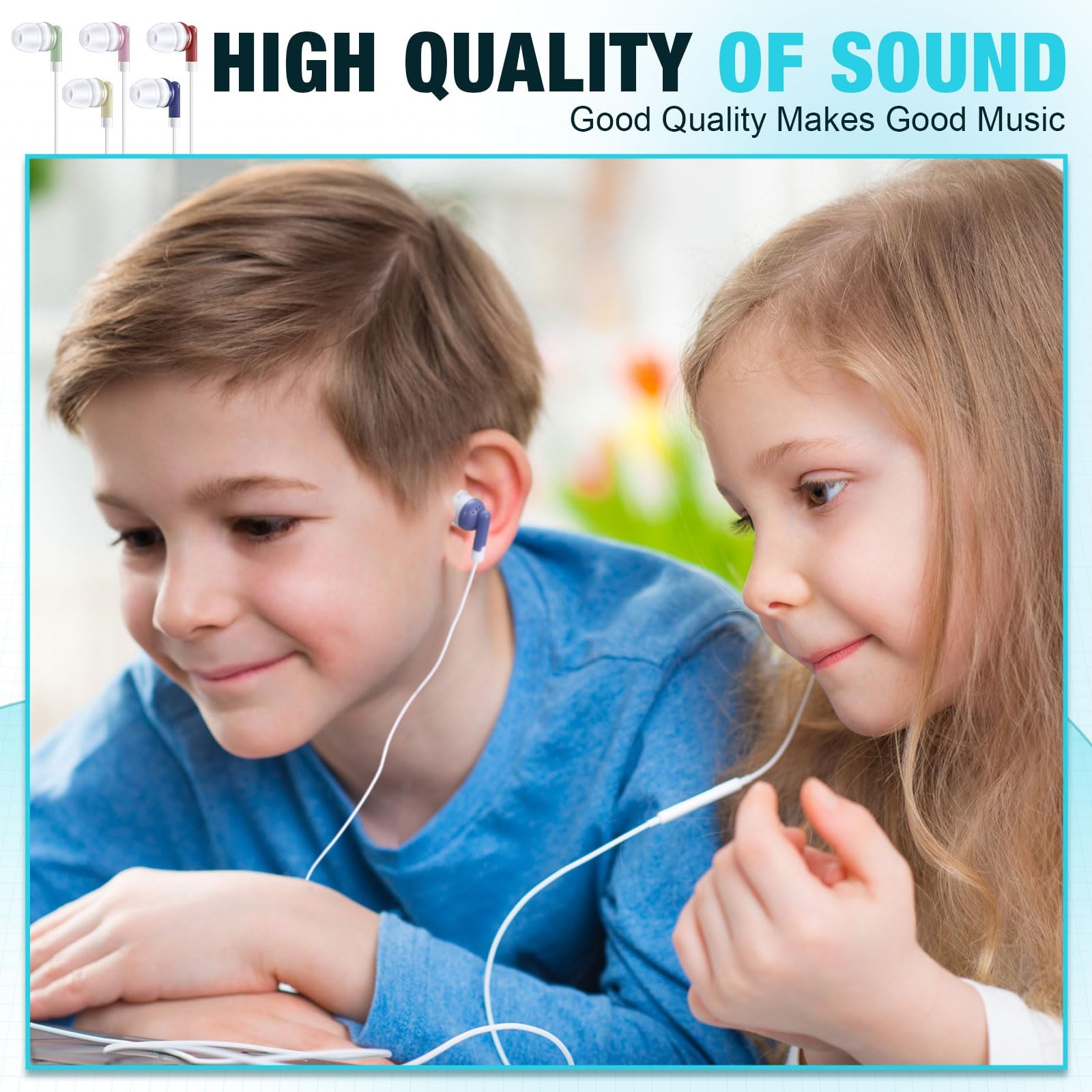 Konohan 100 Pack Bulk Wired Earbuds, Multicolor Headphones for School/Library