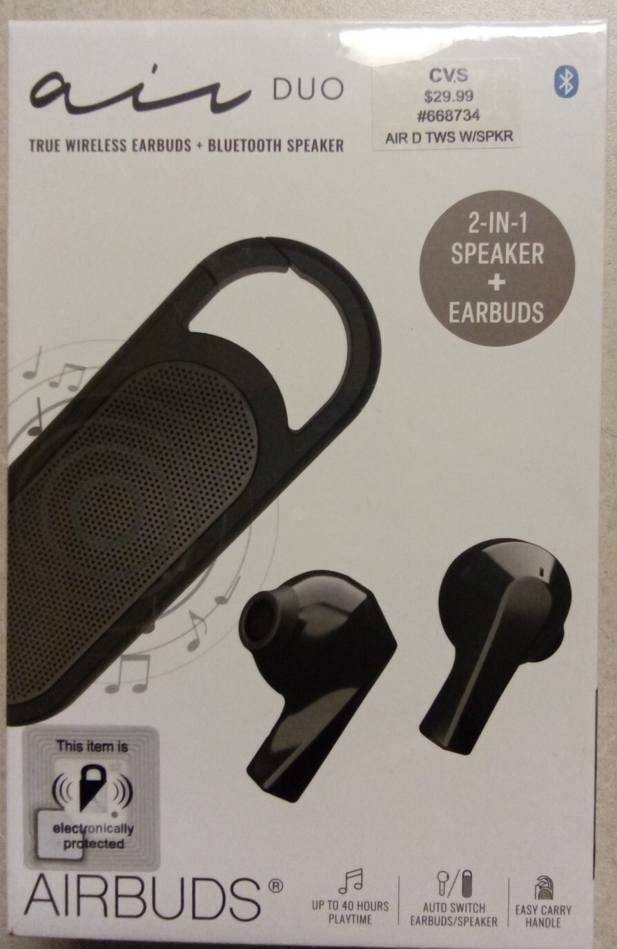 air DUO Airbuds – 2 In 1 Speaker & Wireless Earbuds. Black.