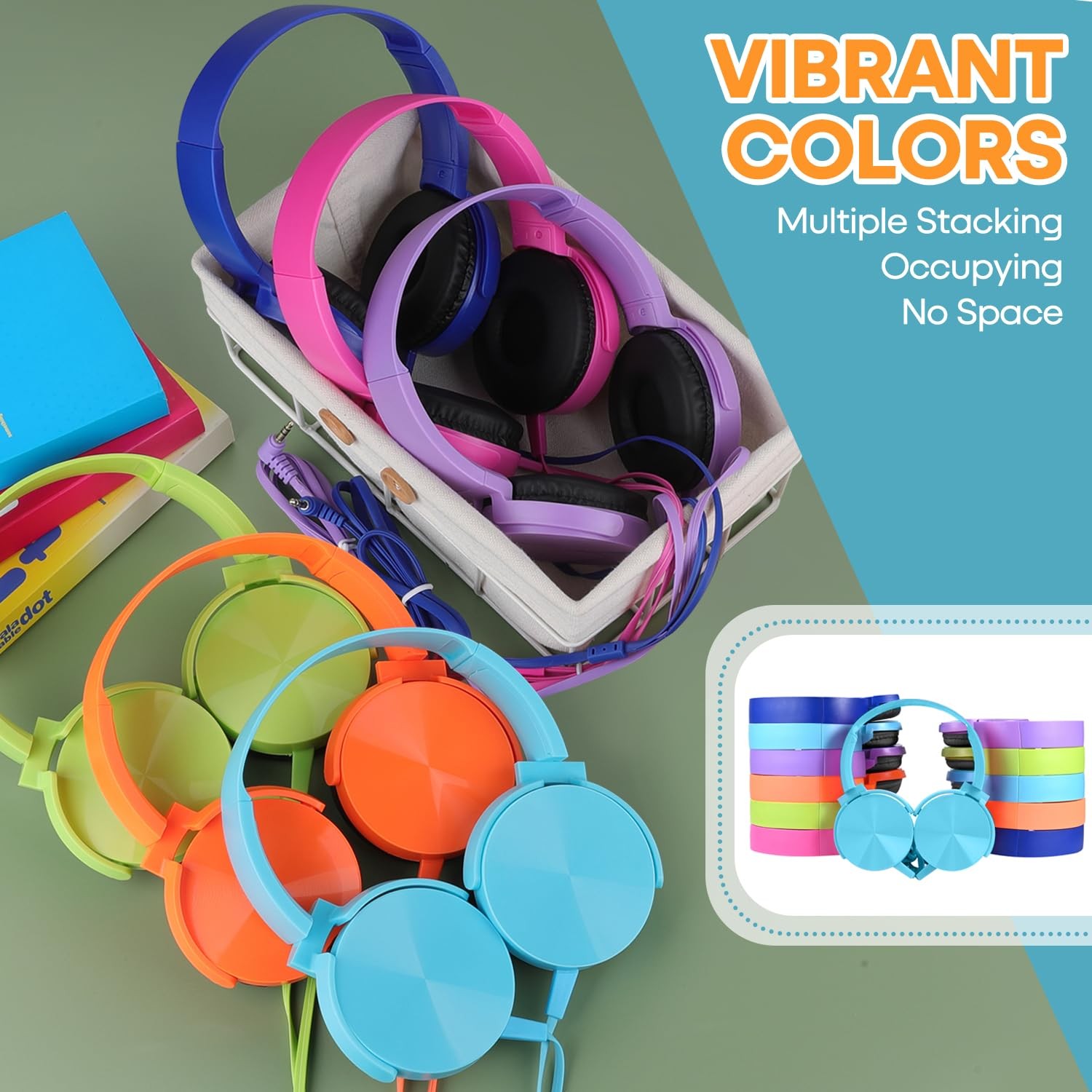 Classroom Headphones Bulk 24 Pack Multi Colored for Kids School, Wholesale Cl…