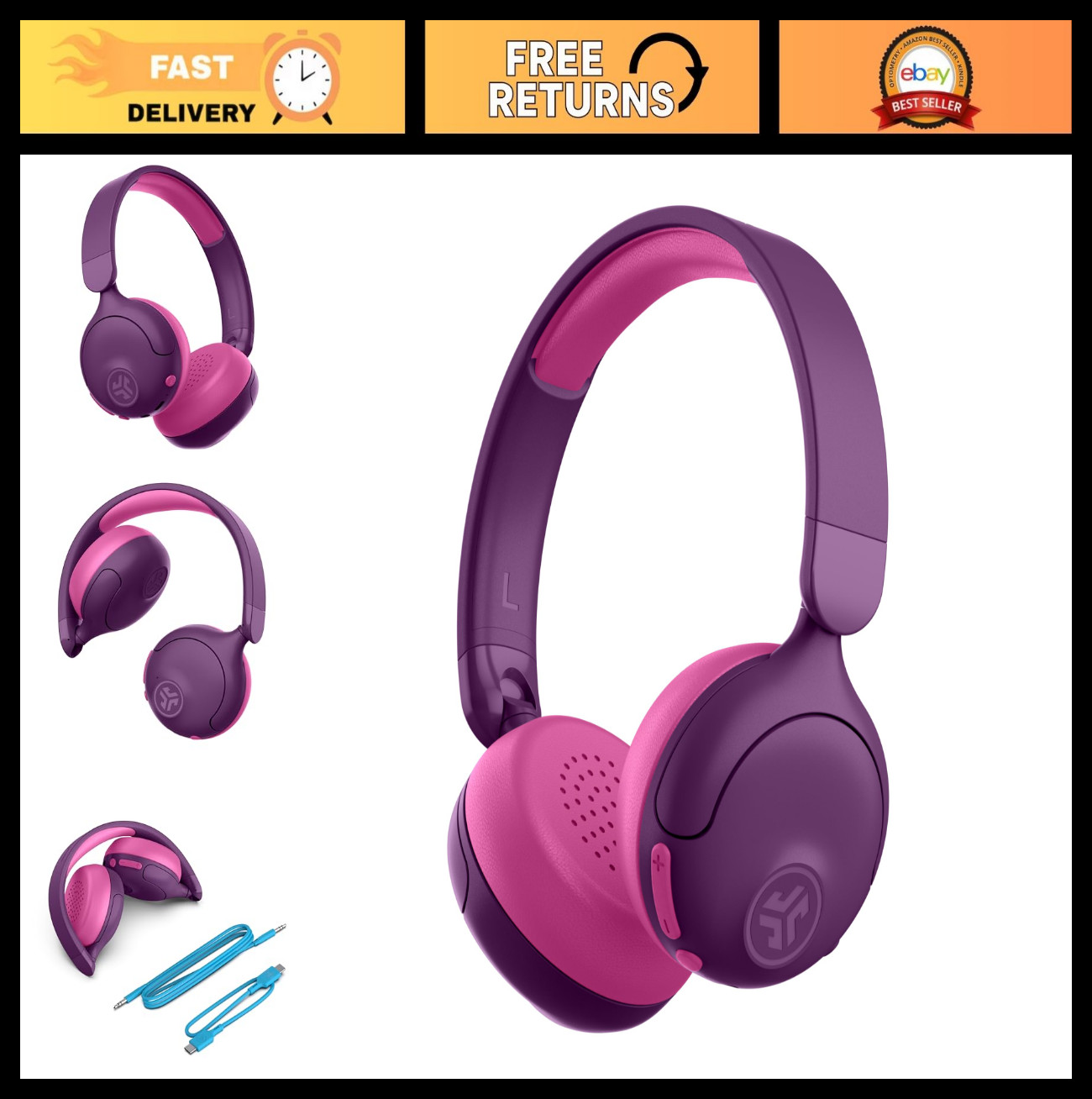 Wireless & Wired Kids Headphones, Active Noise Canceling, 50+ Hours Playtime, Ad