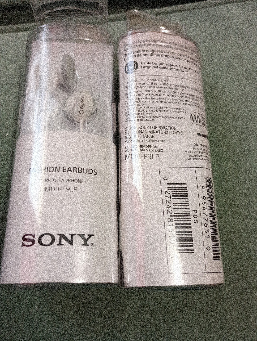 2 Sony MDR-E9LP In-Ear Only Headphones – White