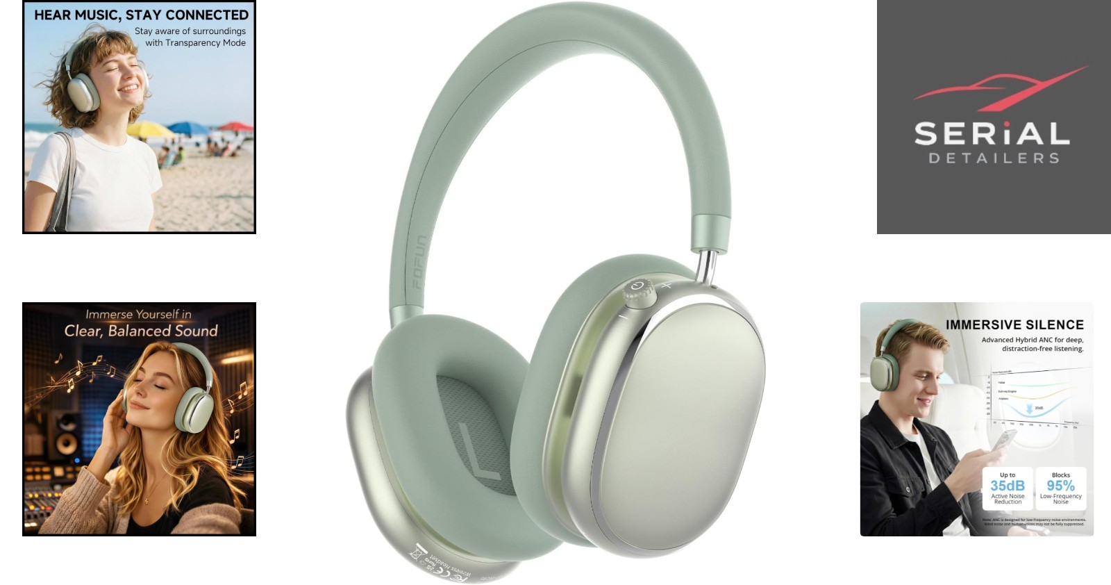 Comfort Fit Over Ear Headphones – 120H Battery Life, Smart Noise Cancellation