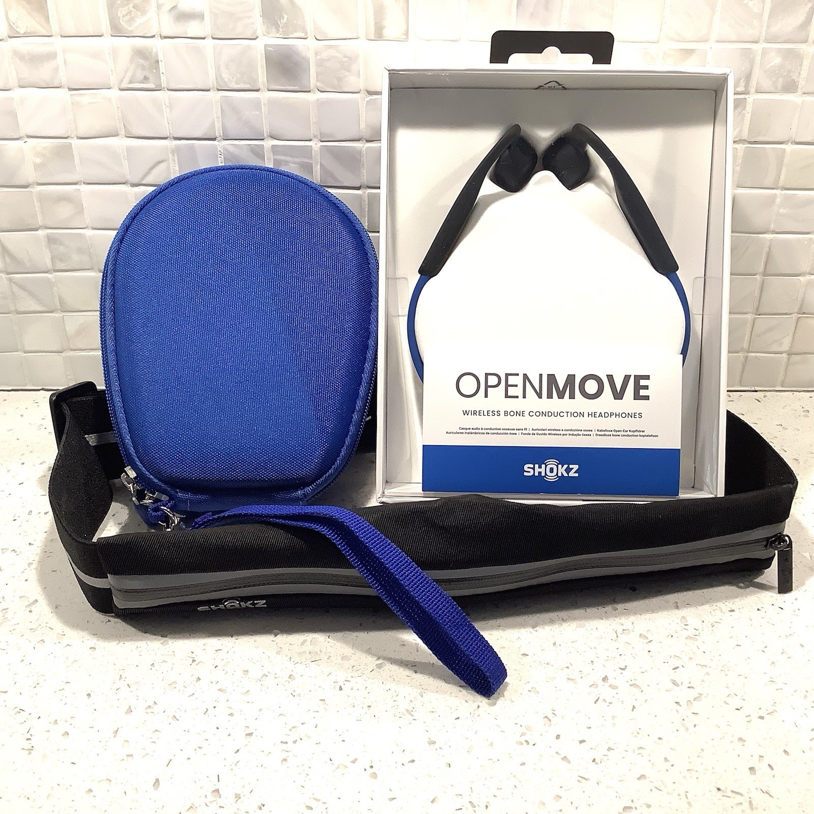 Shokz OpenMove Bone Conduction Headphones, Hardshell Travel Case, Belt & Bag