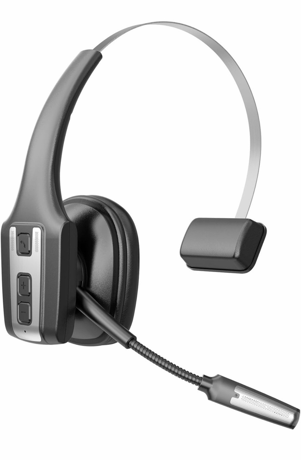 Bluetooth Noise Cancelling Mono Headband Headset w/ Boom Mic, Black/Gray
