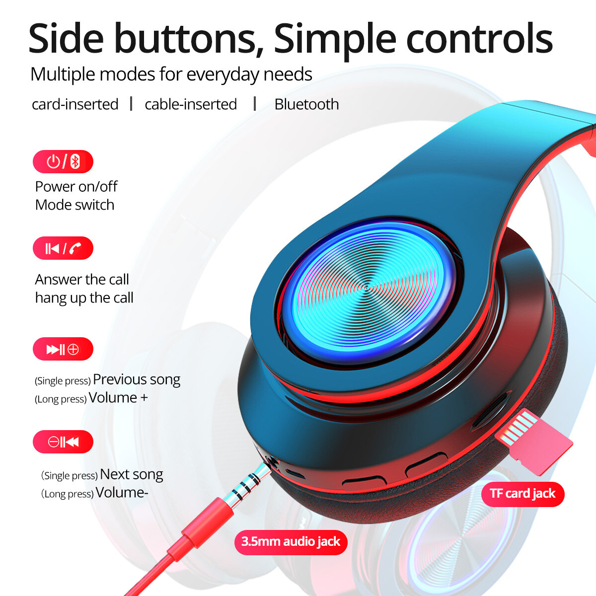 Wireless Headphones Super Bass Bluetooth Headsets Foldable Stereo Earphones Mic