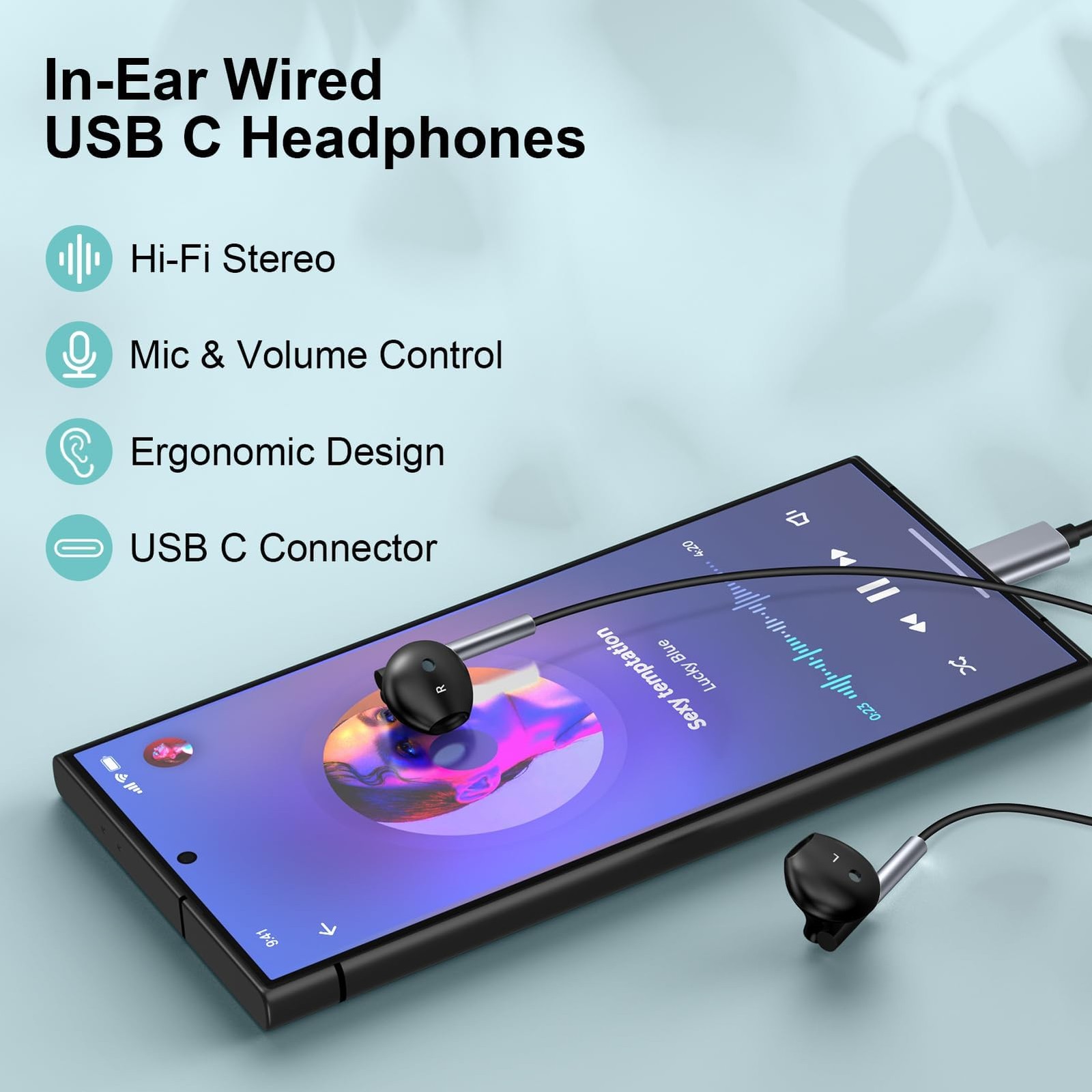 USB C Samsung Headphones Wired for Galaxy S26 S25 Edge S24 Pure Black