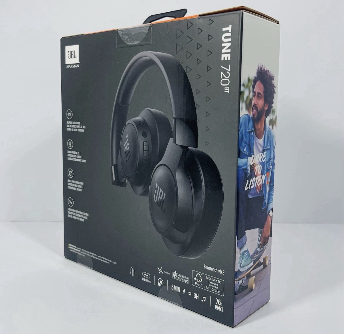 JBL Tune 720BT Over-Ear Wireless Bluetooth Pure Bass Sound Headphones (Black)