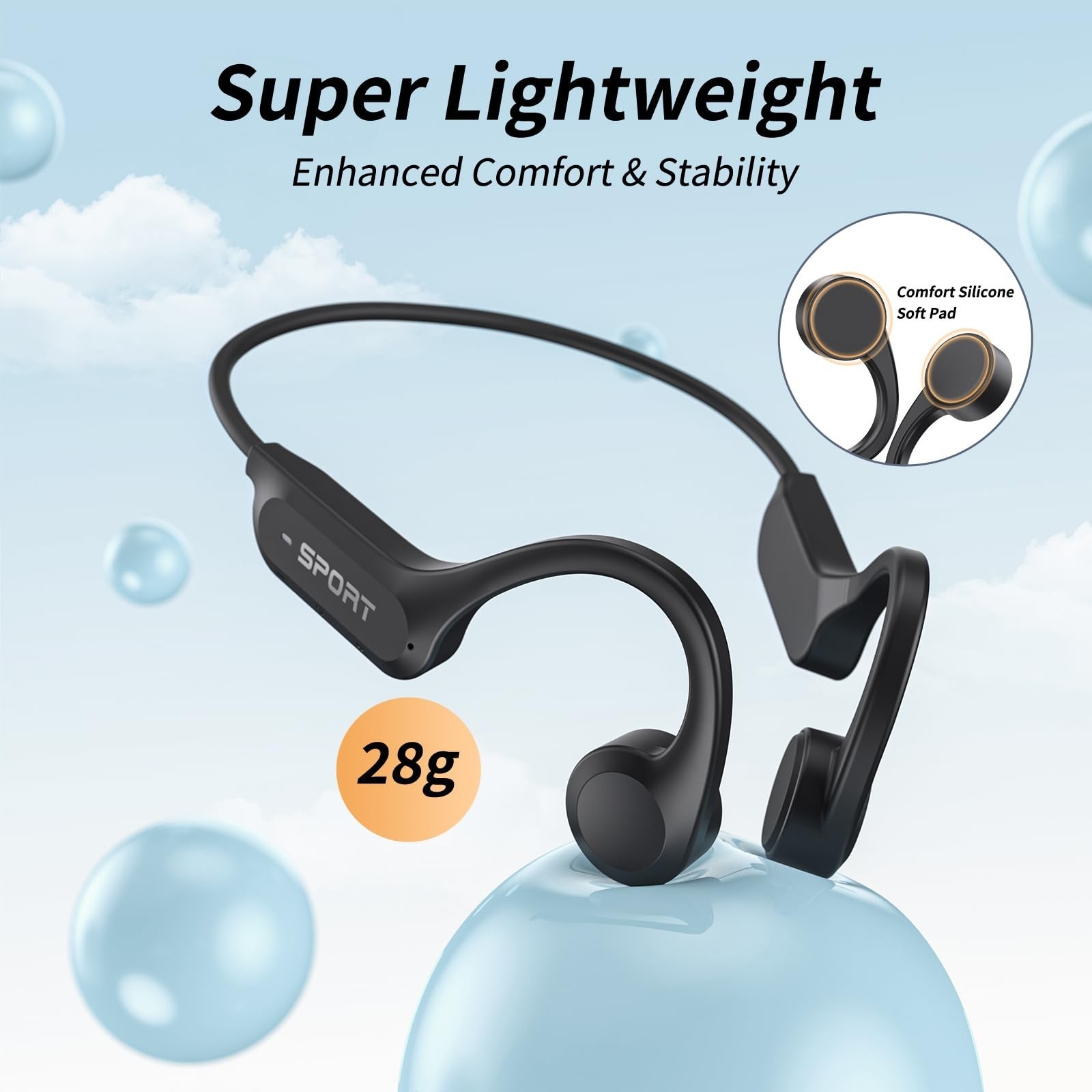 Wireless Bone Conduction Headphones, Bluetooth 6.0, Open Ear, Mic, IPX6 Waterpro