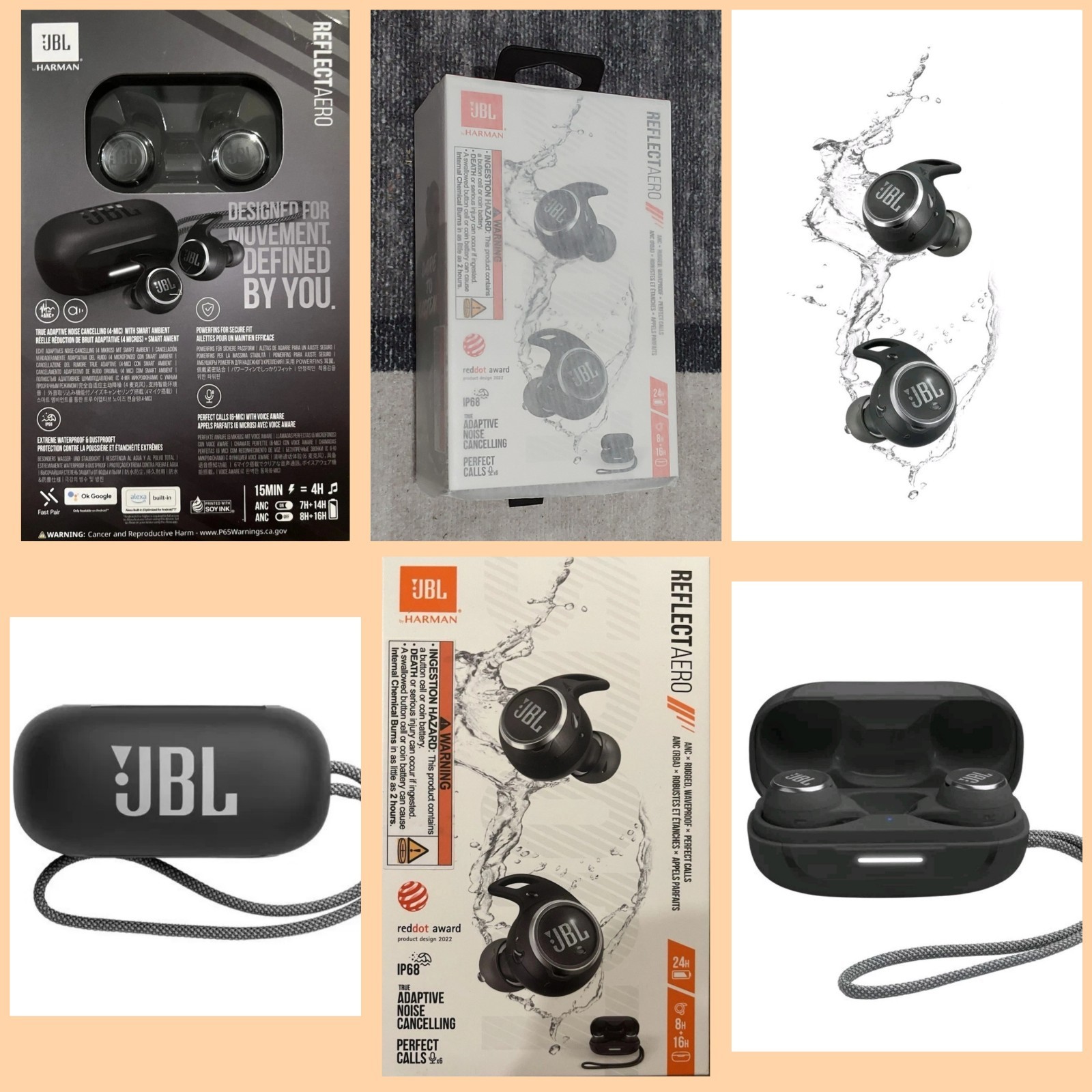 JBL Reflect Aero True Wireless Earbuds with Adaptive Noise Cancelling Black NEW