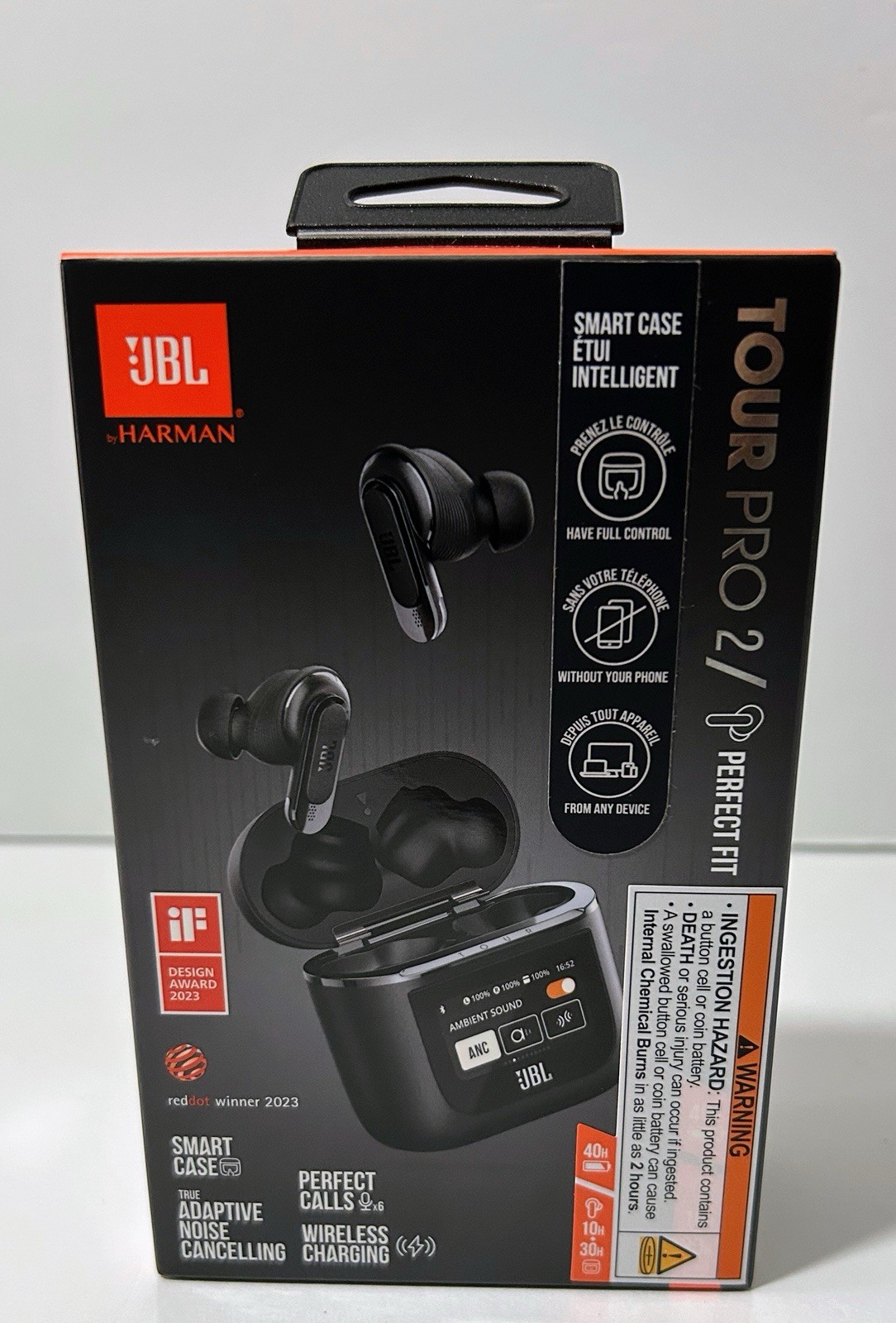 JBL Tour Pro 2 Noise Cancelling True Wireless Earbuds with Smart Case (Black)