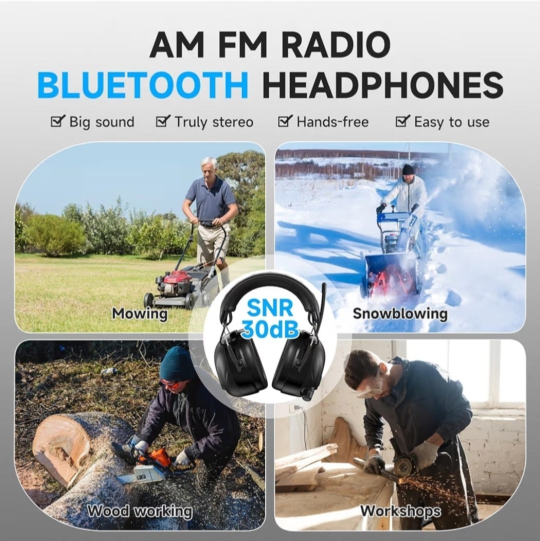 2025 Bluetooth 5.4 AM/FM Radio Ear Protection Headphones W/Backlit Display/Mic