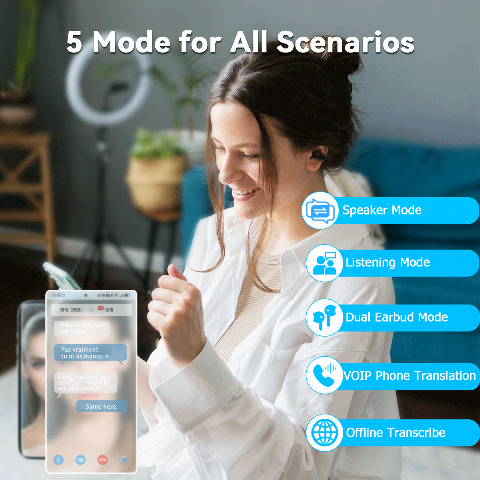 iTour Z50S Translator Earbuds Real Time AI Translation in 127 Online Languages