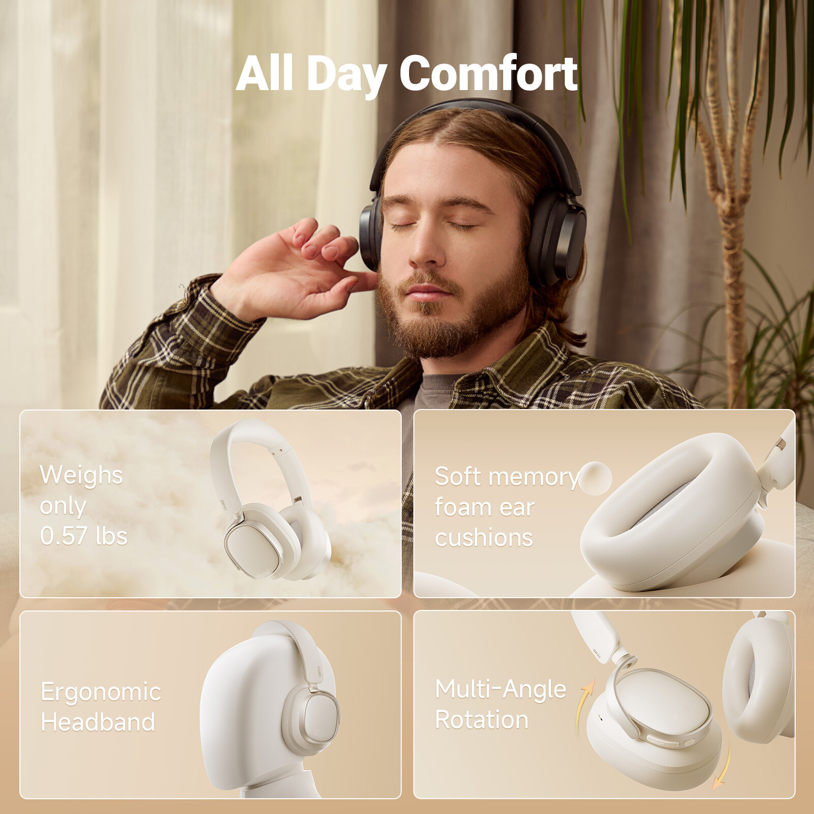 Edifier Bluetooth Headset Hi-Res Audio Certified Headphones ANC Wired & Wireless