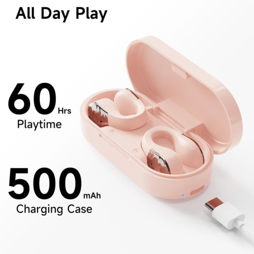 aigo Wireless Earbud Bluetooth Earphones, Open Ear Clip, Sport Buds Pink