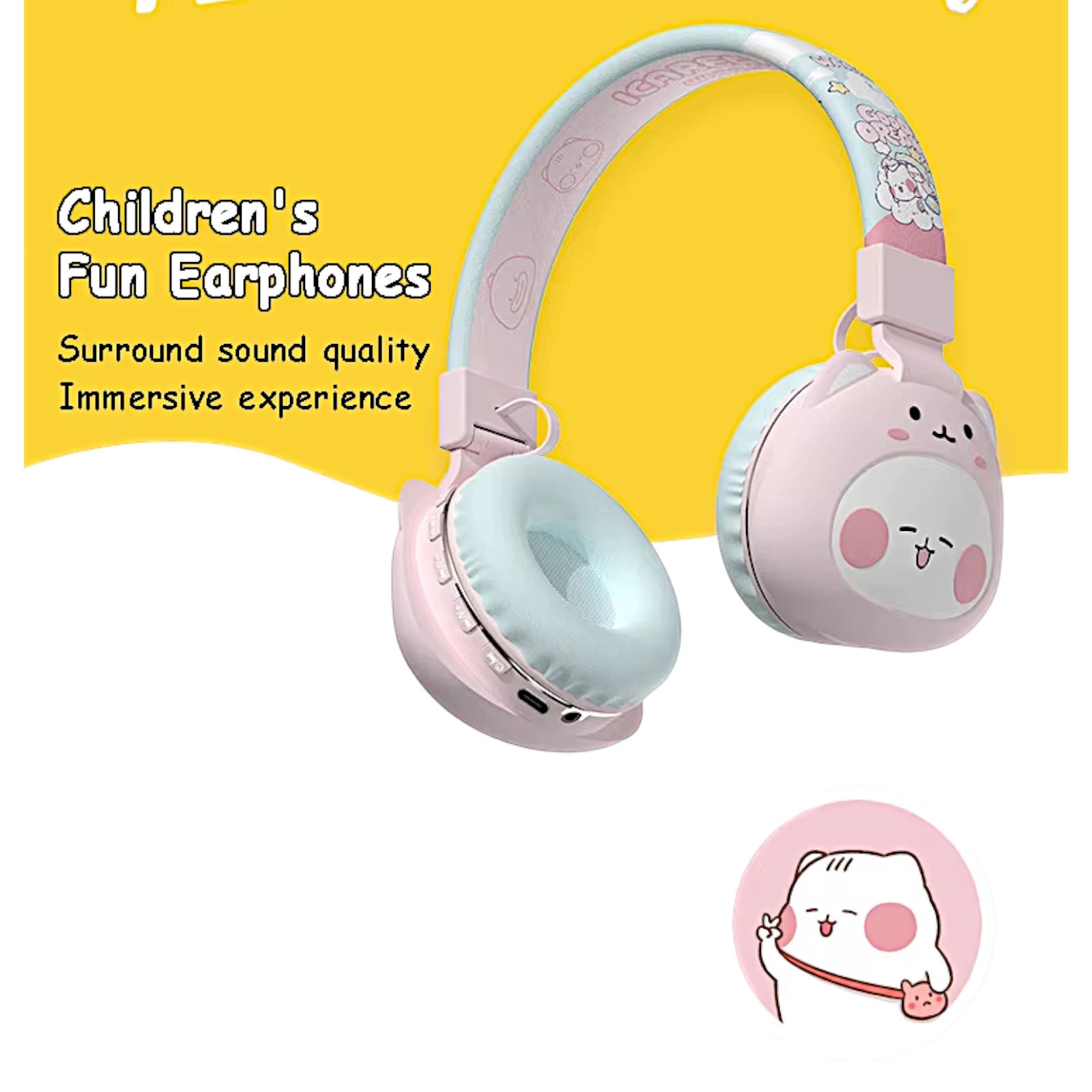 Candy Cat Bunny Cartoon Wireless/Wired Headphones Soft Pad Kids Headset Gift Box