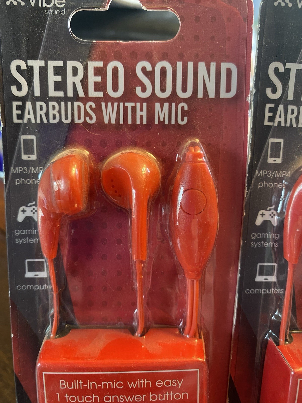 VIBE Earbuds with Microphone, Lot of 8! Pink, Red, White 3.5 Mm Plug Stereo Spun
