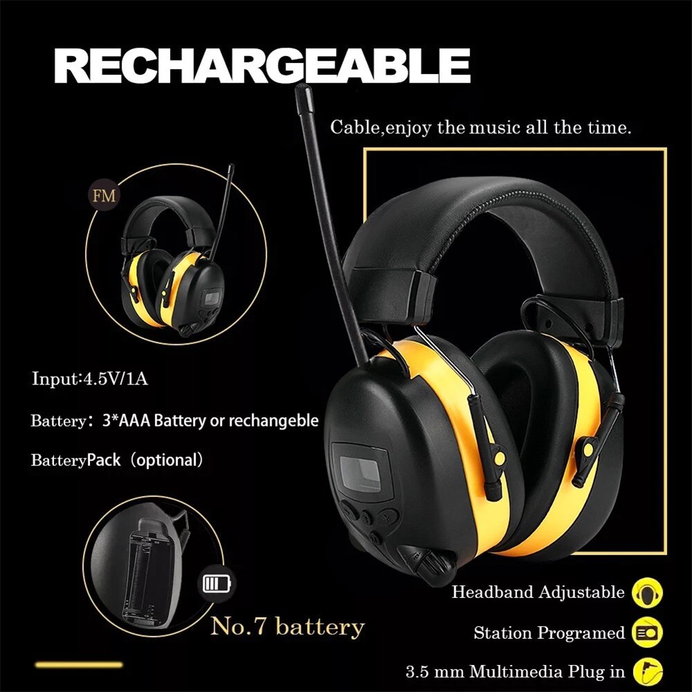 FM Radio Headphones with Digital Display, 30Db FM Hearing Protection Safety